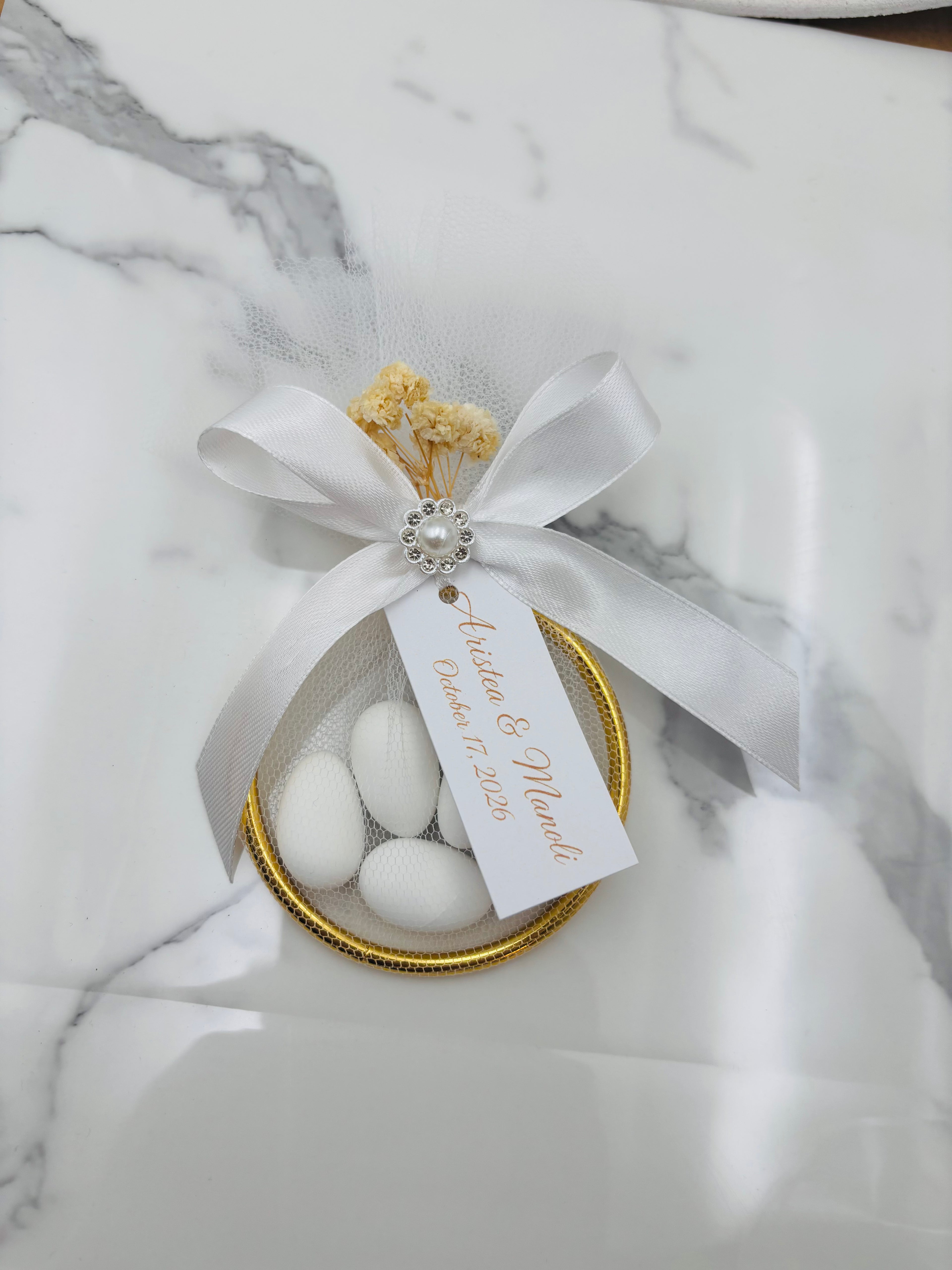 Personalized Wedding Favor – Almond Candy in Ring Tulle Bag, Christening Keepsake Gift, Set of 10 pieces
