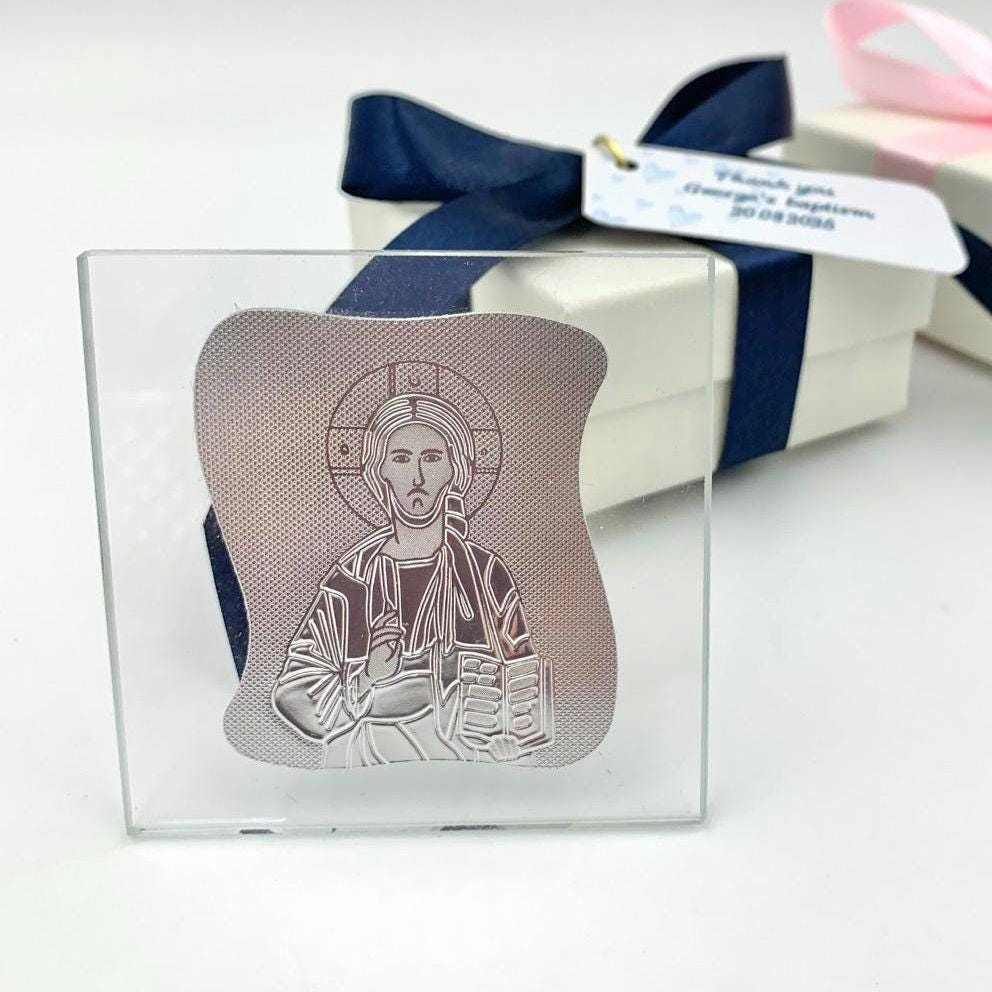 Greek icon favors Orthodox baptism  boboniera souvenir for guests koufeta box,Panagia and Christos icon favors Available as a pair. 10pcs