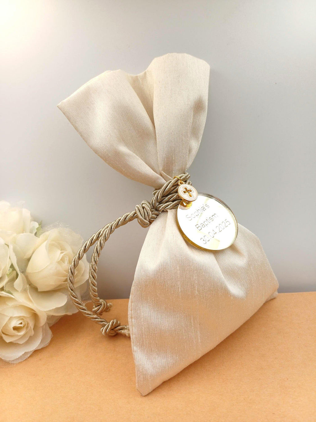 10 pcs, Personalized Baptism favors ,Greek wedding Bombonieres , Bridal shower party gifts, Baby shower candy bag, Communion party decor.
