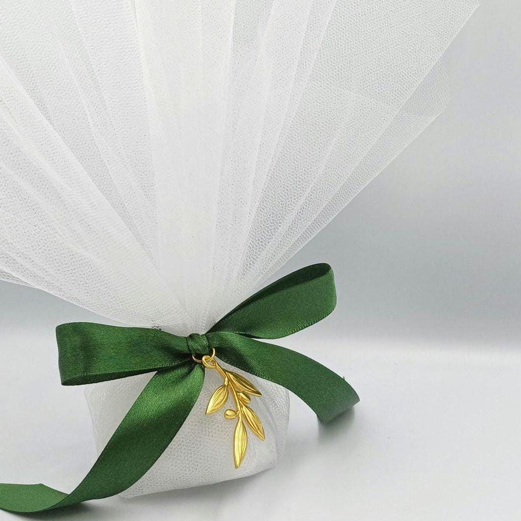 10 pcs, Greek wedding boubouniera, Tulle Wedding Favor, Olive branch favor, Orthodox wedding,  Mpomponiera, Bomboniere, Koufeta.