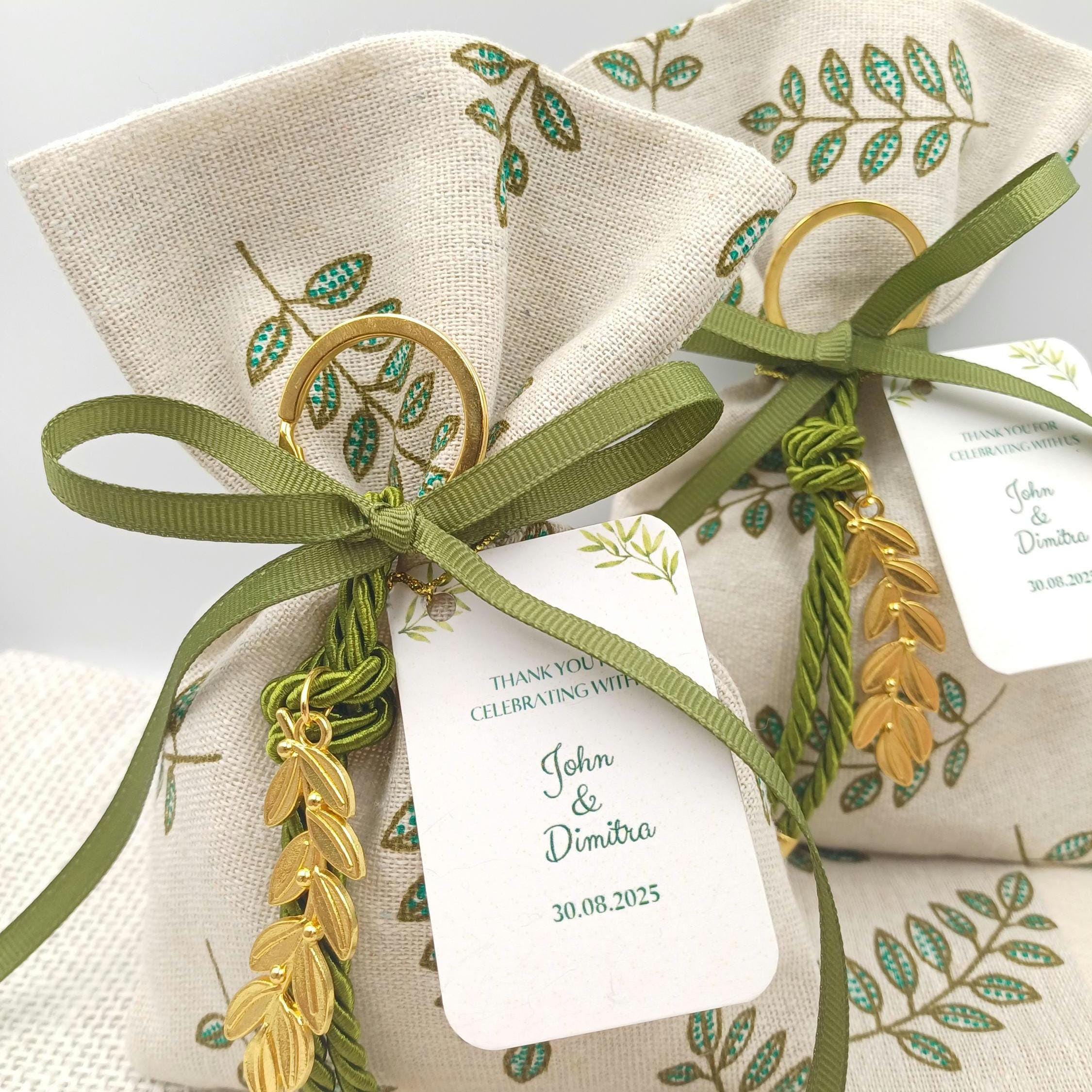Personalized Olive Wedding Favors Olive branch Bombonieres Koufeta Gifts for Guests almond candy bags Greek baptism favors 10 pcs