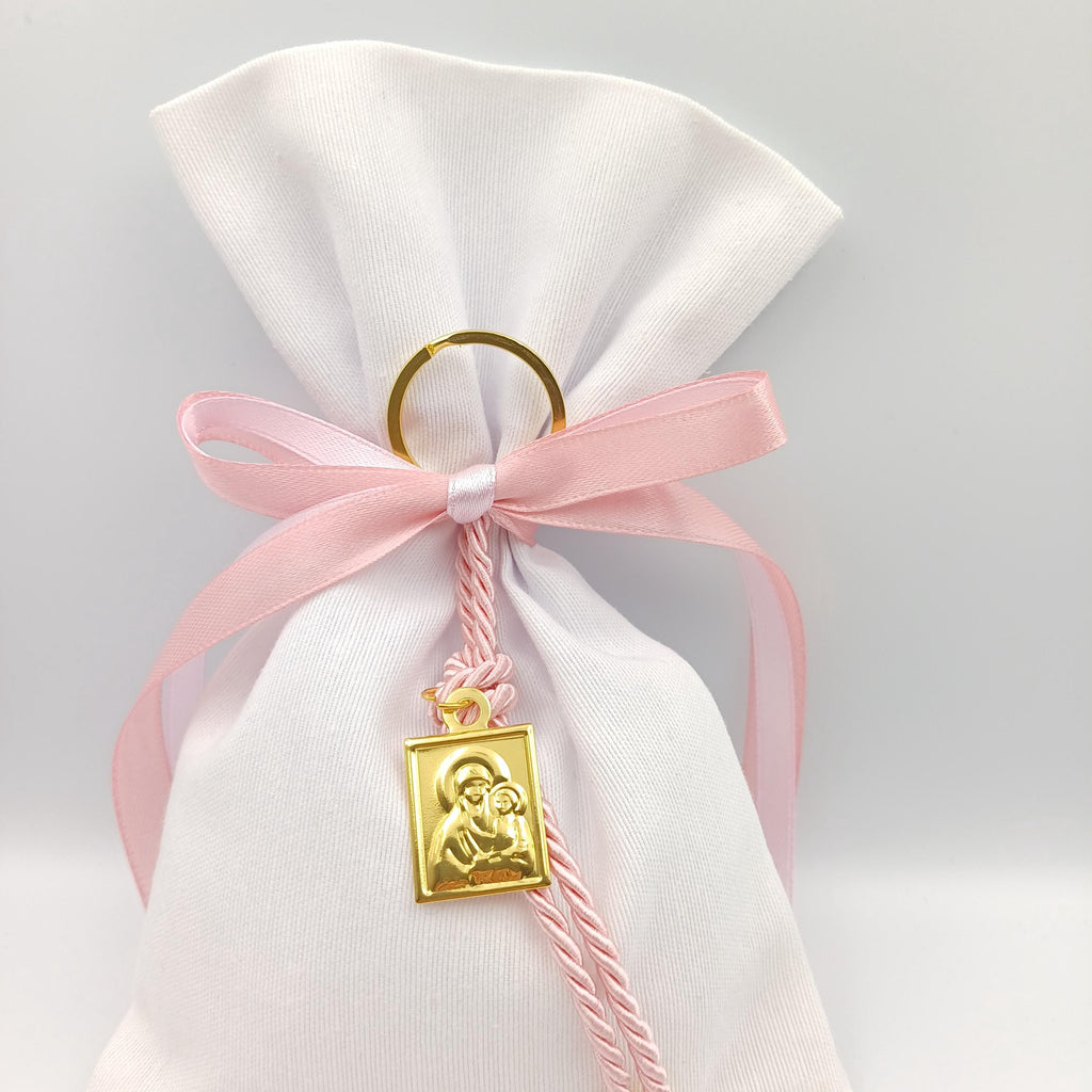 10 pcs, Greek  Orthodox baptism bobonieres, Mary and Jesus icon favors, Girl baptism, Koufeta , Panagia icon,Pink Key chain icon Panagitsa.