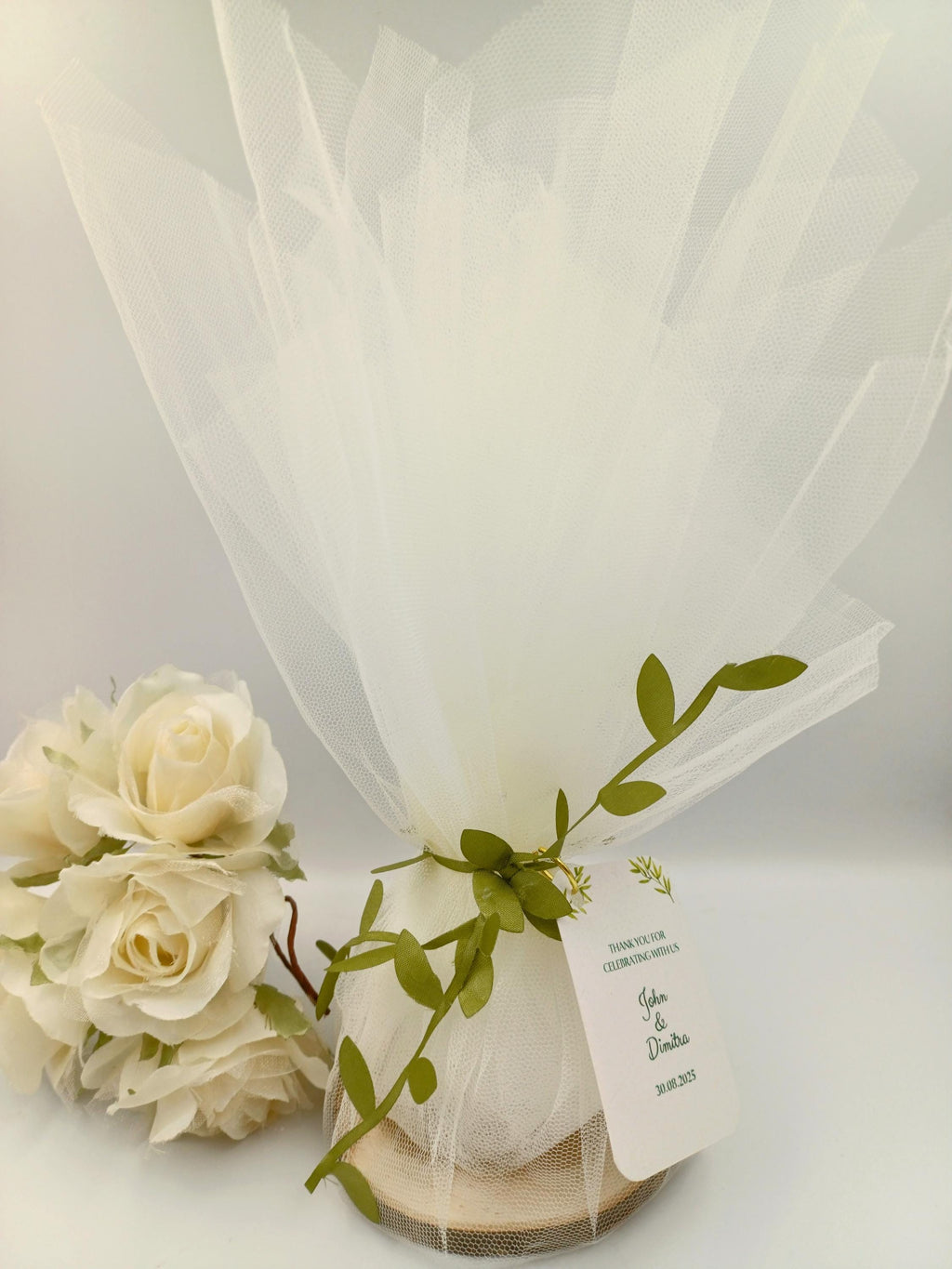 10 pcs, Wedding Favors for Guests in Bulk,engagement party olive branch ribbon favours  Greek tulle Orthodox Boboniera tulle and wood.