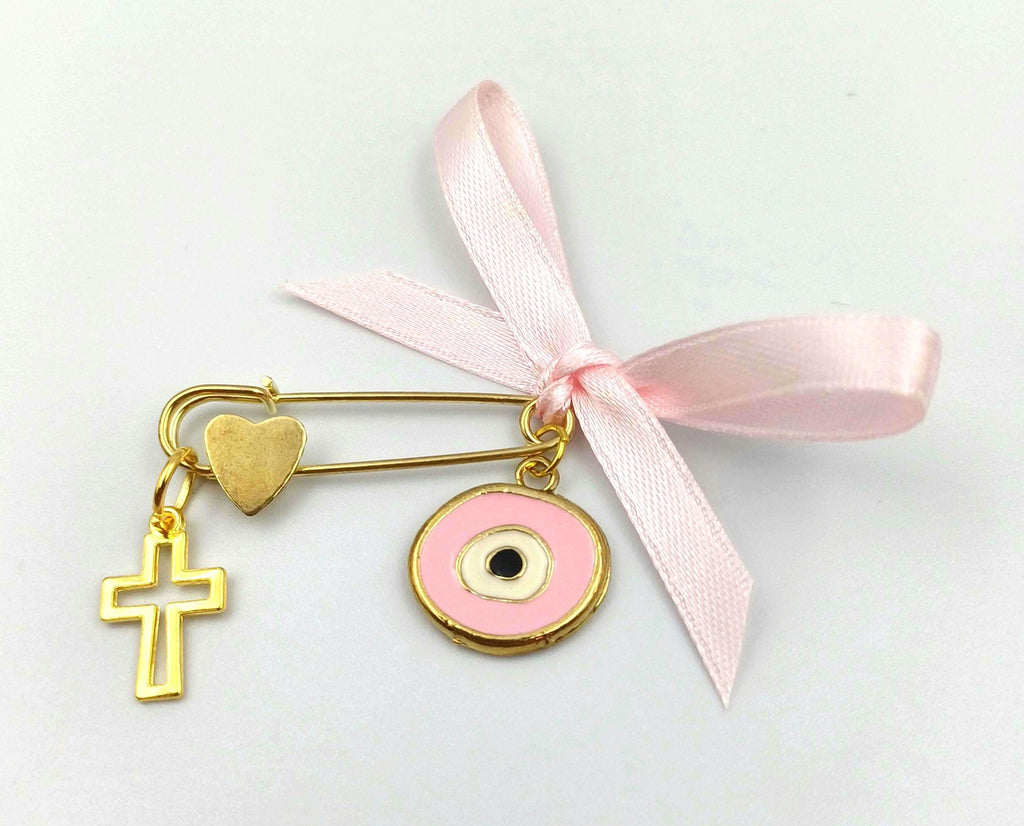 10 pcs, Martyrika safe pins, Girl baptism, Witness favors pins, Greek Orthodox baptism , Cross pin favors, Martirika evil eye with cross