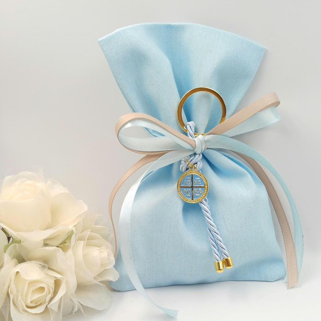 Cross key chain favors baptism Greek baptism boubounieres Orthodox baby blue Martirika Byzantine cross Almond candy bags 10 pcs.