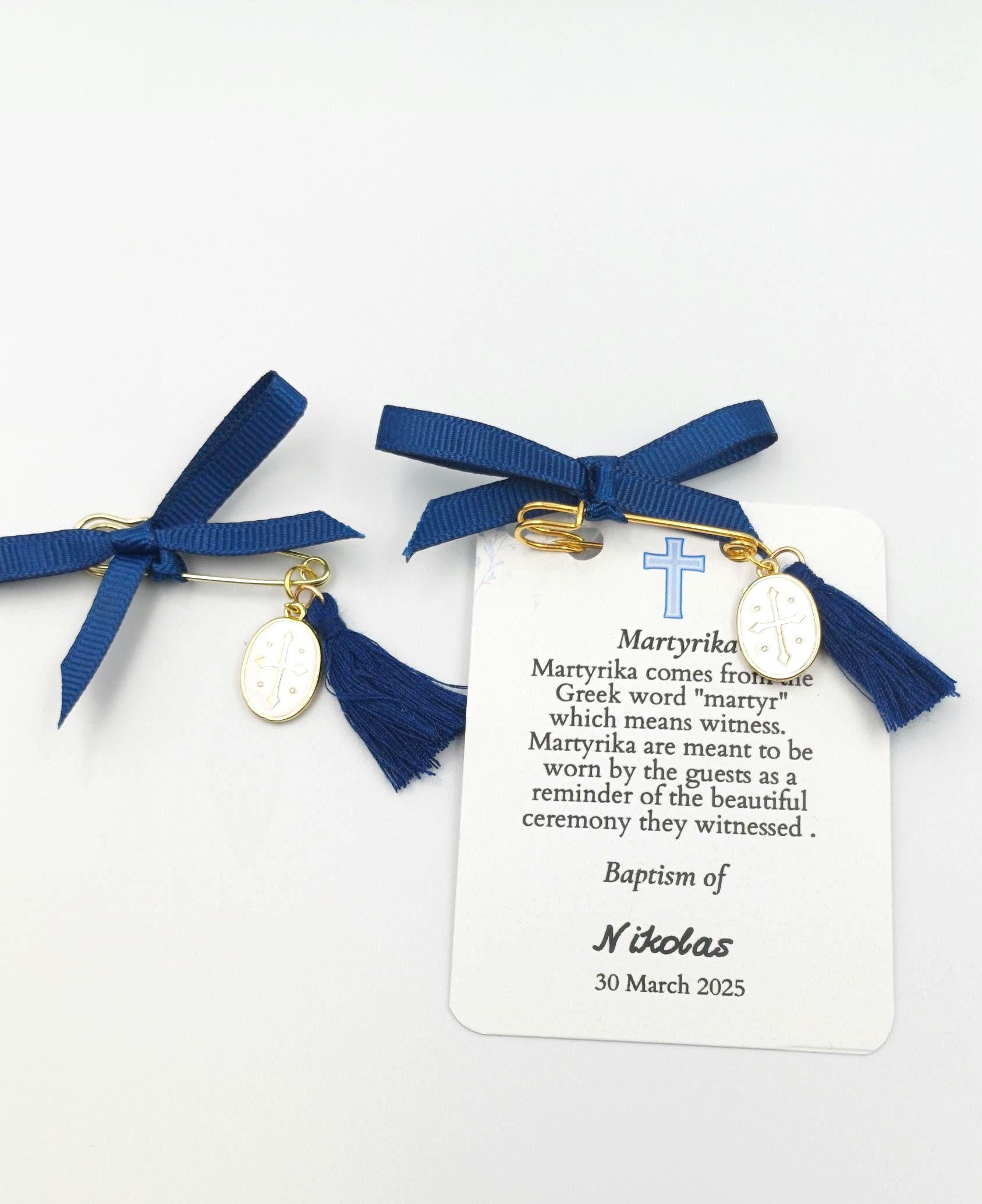 10 pcs,Safety pins Martirika-Greek Baptism, enamel cross martyrika Christening favor-Witness favor gift for guests ,First communion