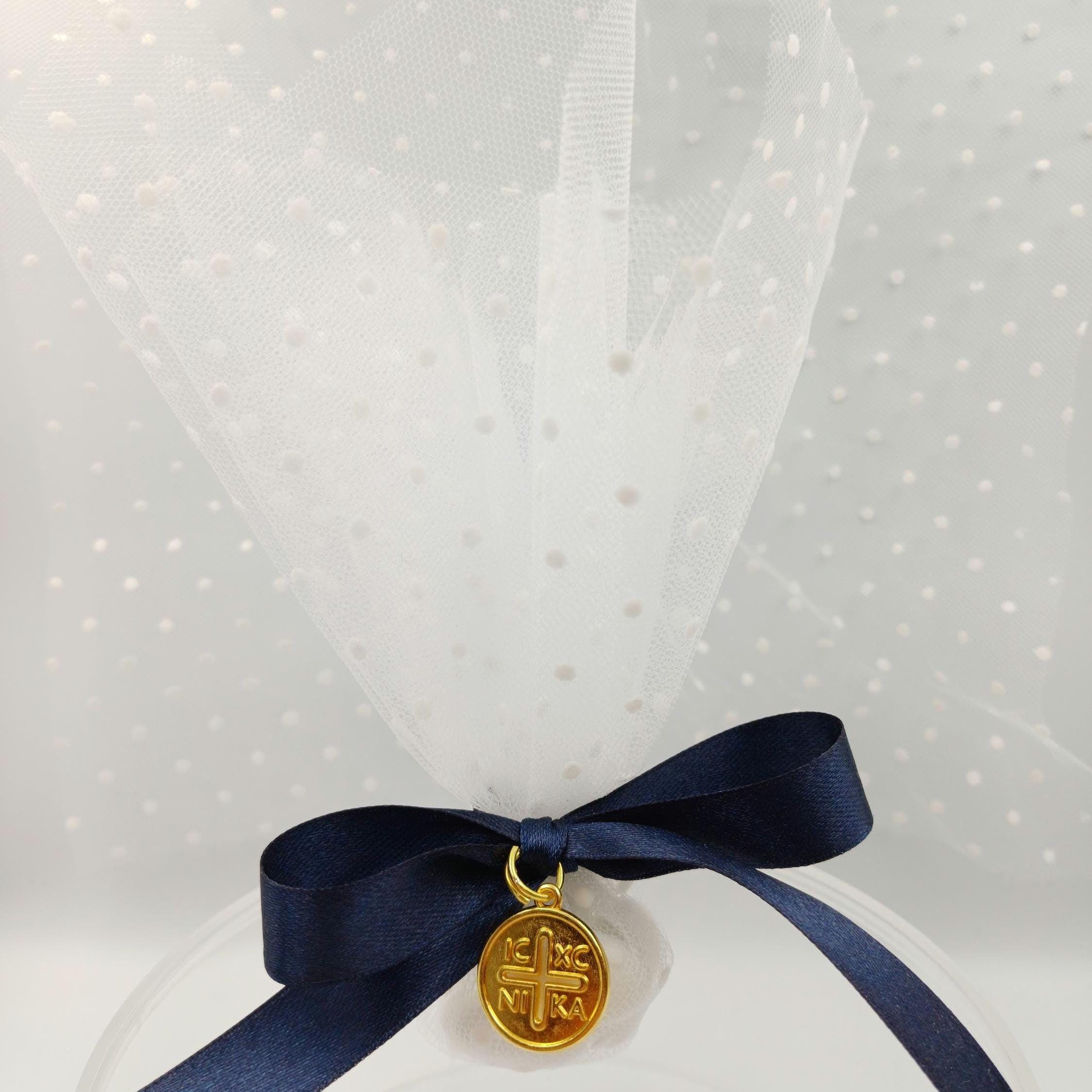 10 pcs,Greek baptism traditional tulle bombonieres, Byzantine Cross  baptism favors, koufeta jordan almonds favors,mi bautizo confetti.