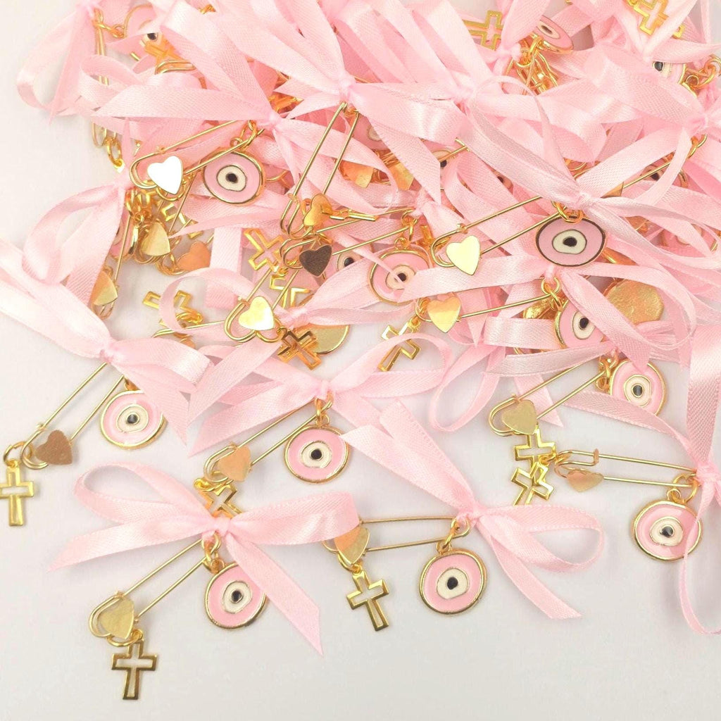 10 pcs, Martyrika safe pins, Girl baptism, Witness favors pins, Greek Orthodox baptism , Cross pin favors, Martirika evil eye with cross