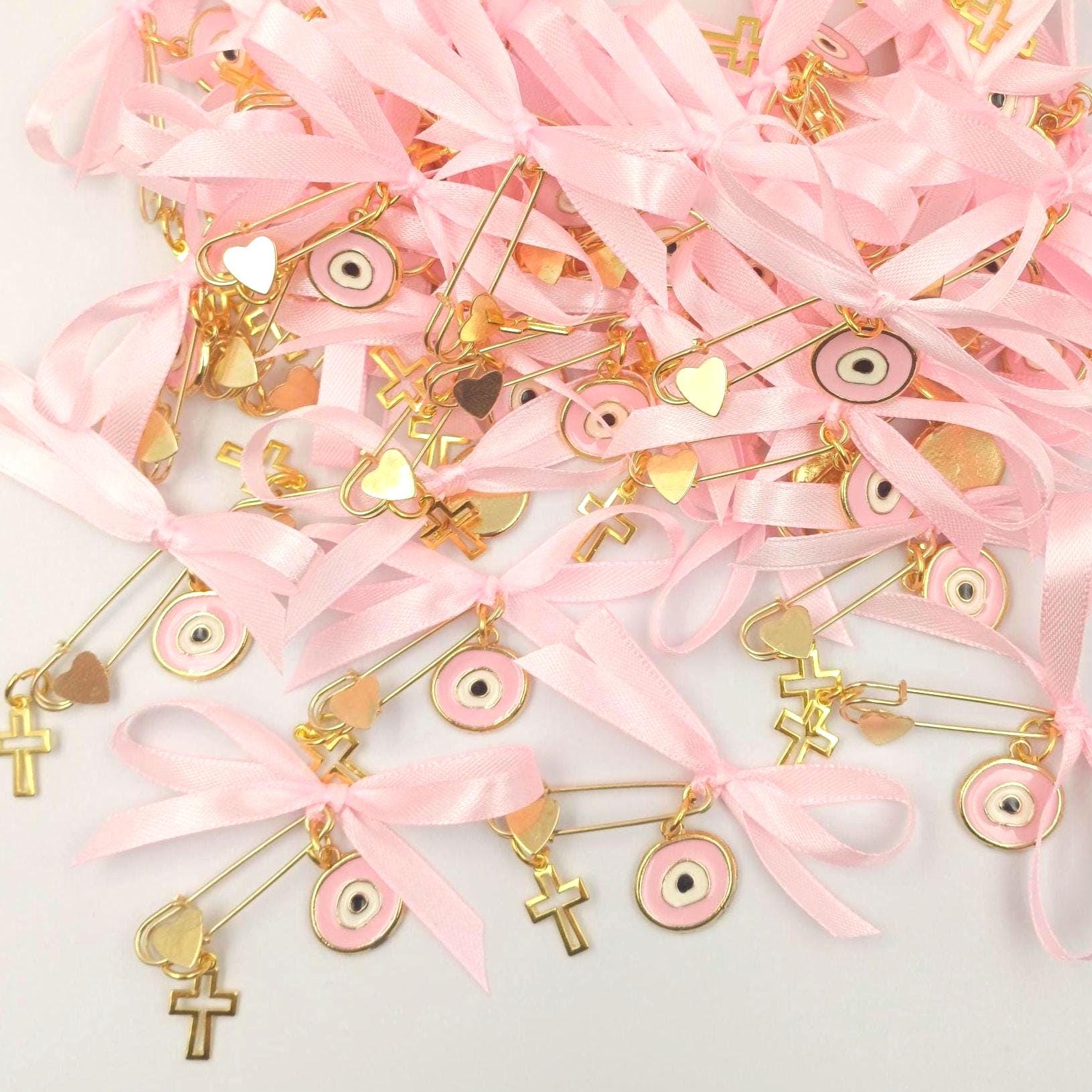 10 pcs, Martyrika safe pins, Girl baptism, Witness favors pins, Greek Orthodox baptism , Cross pin favors, Martirika evil eye with cross