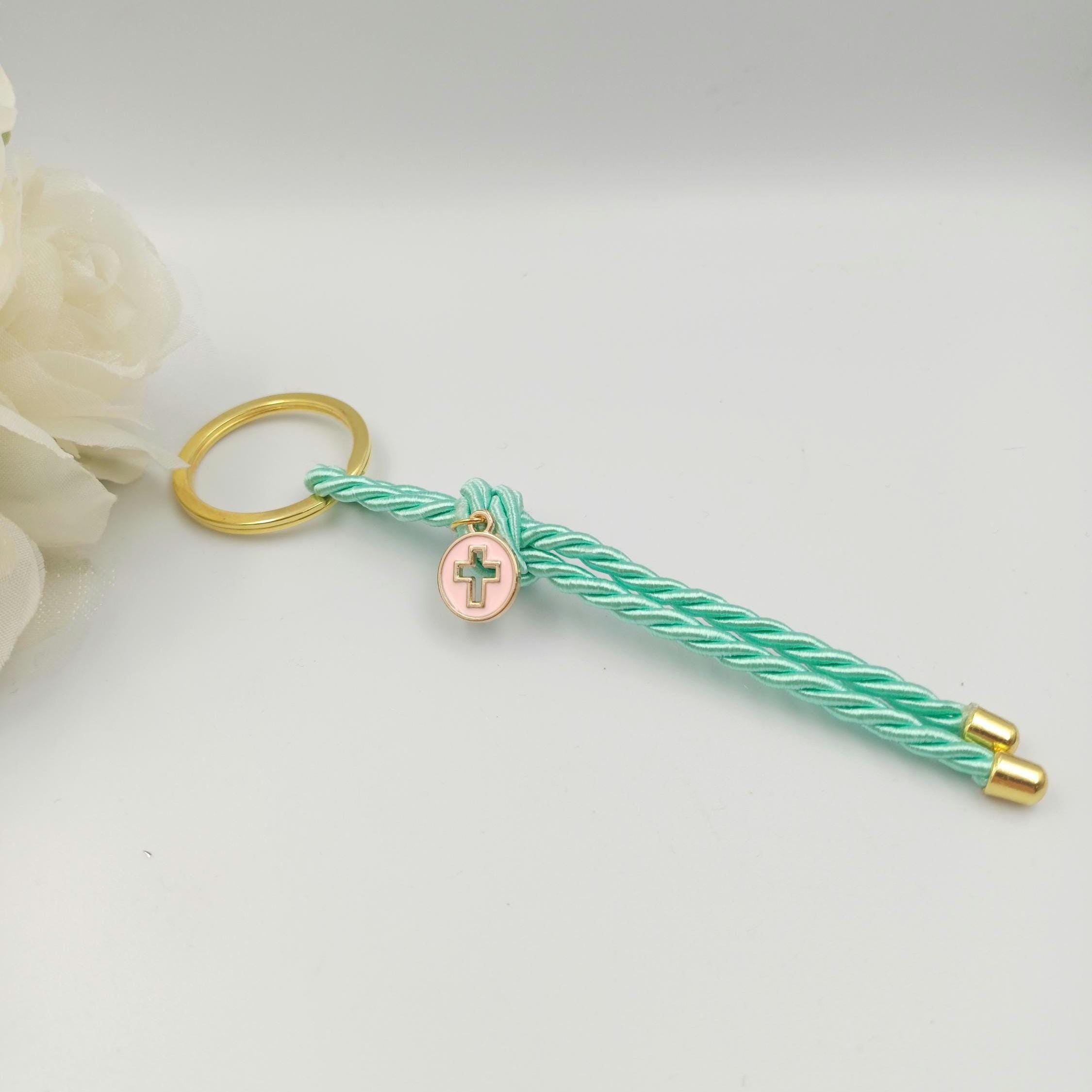 Baptism favors sage green cross keychain Martyrika , Communion favors ,Greek Orthodox Witness favor first communion gifts mi bautizo ,10 pcs