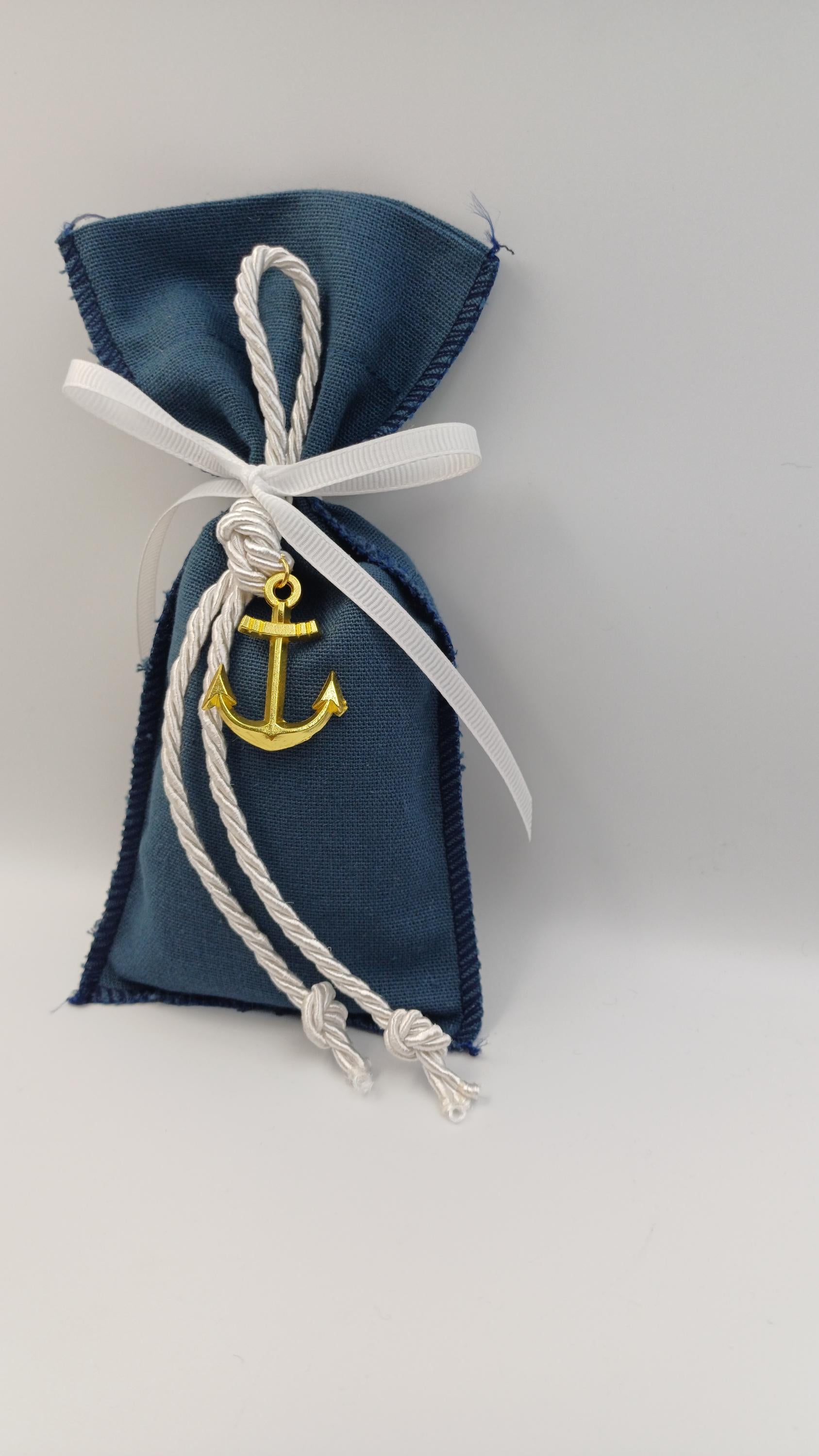 Greek baptism boubounieres Nautical baby shower favors, First communion blue favors, with anchor, Almond candy bags sea themed, 10 pcs.