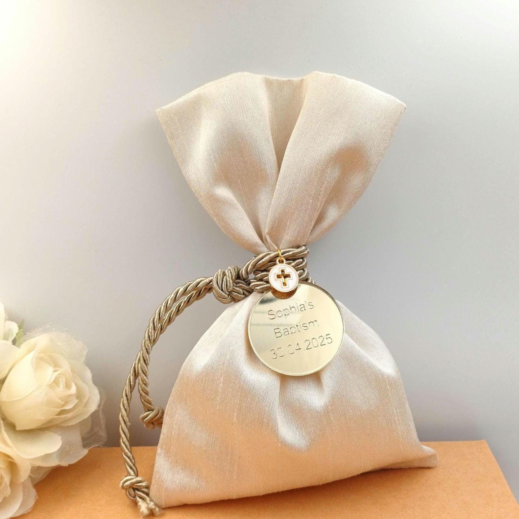 10 pcs, Personalized Baptism favors ,Greek wedding Bombonieres , Bridal shower party gifts, Baby shower candy bag, Communion party decor.