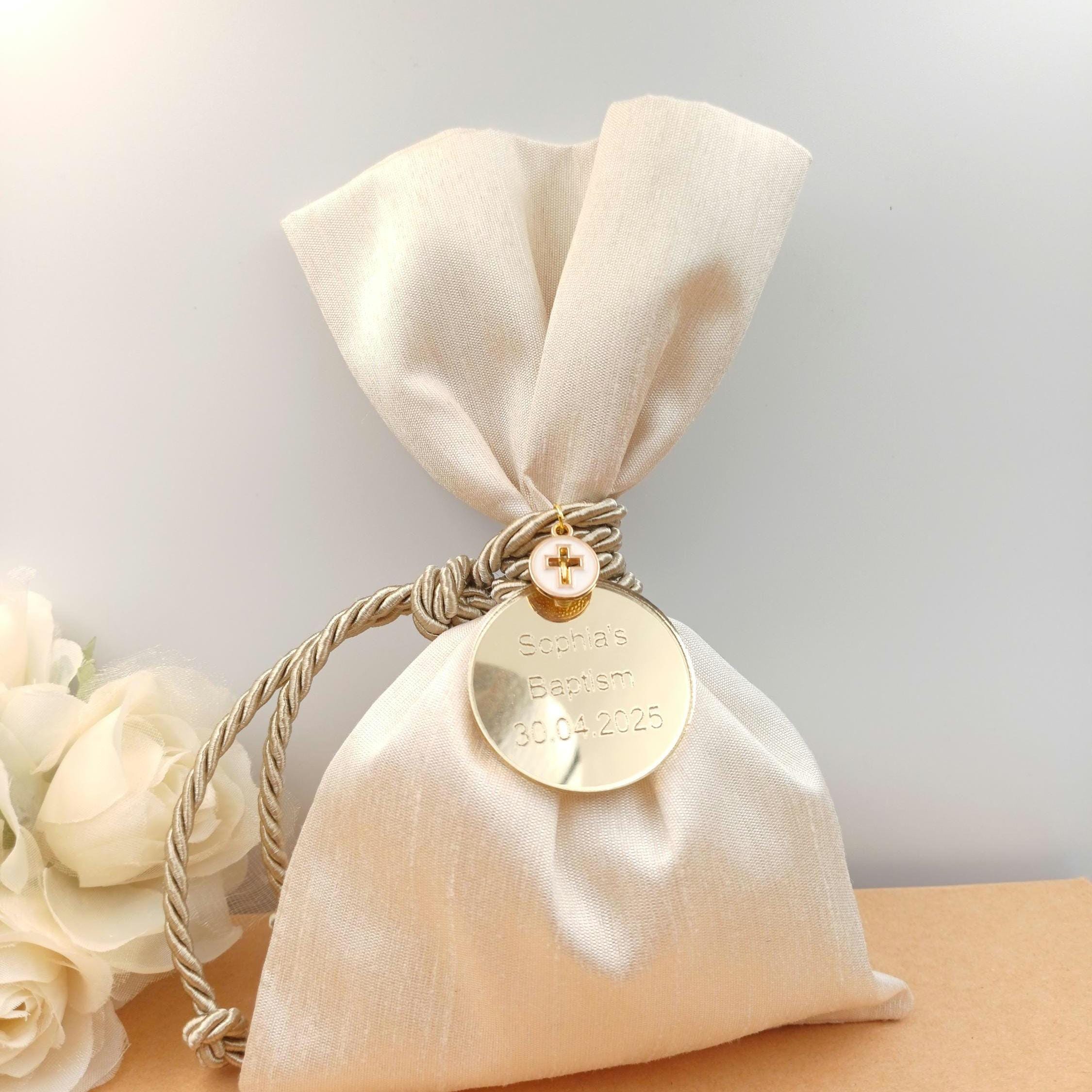 10 pcs, Personalized Baptism favors ,Greek wedding Bombonieres , Bridal shower party gifts, Baby shower candy bag, Communion party decor.