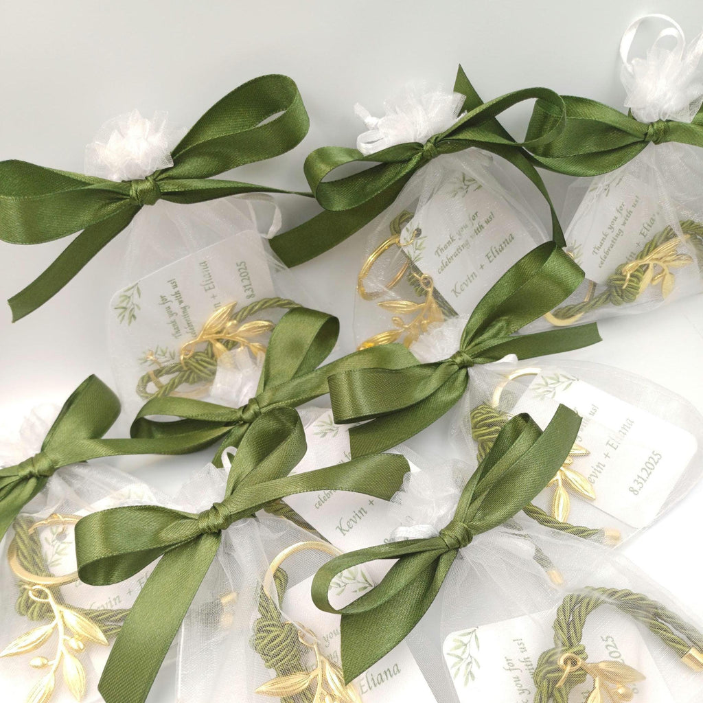 Personalized Olive branch Keychain favors, Martyrika, Martirika Greek wedding witness gifts, baptism favor, Gift for guests in bags, 10 pcs