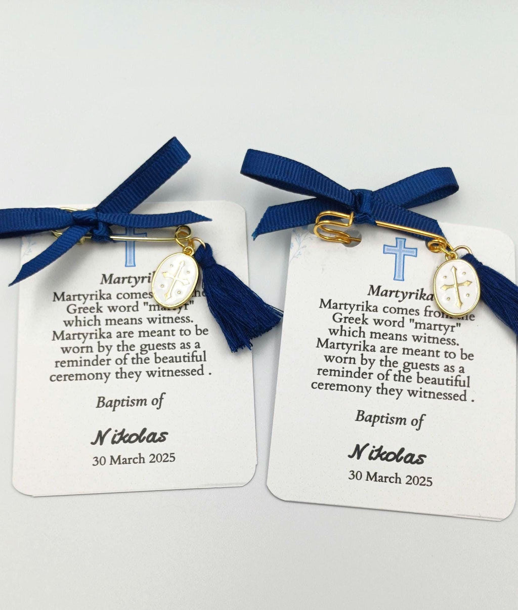 10 pcs,Safety pins Martirika-Greek Baptism, enamel cross martyrika Christening favor-Witness favor gift for guests ,First communion