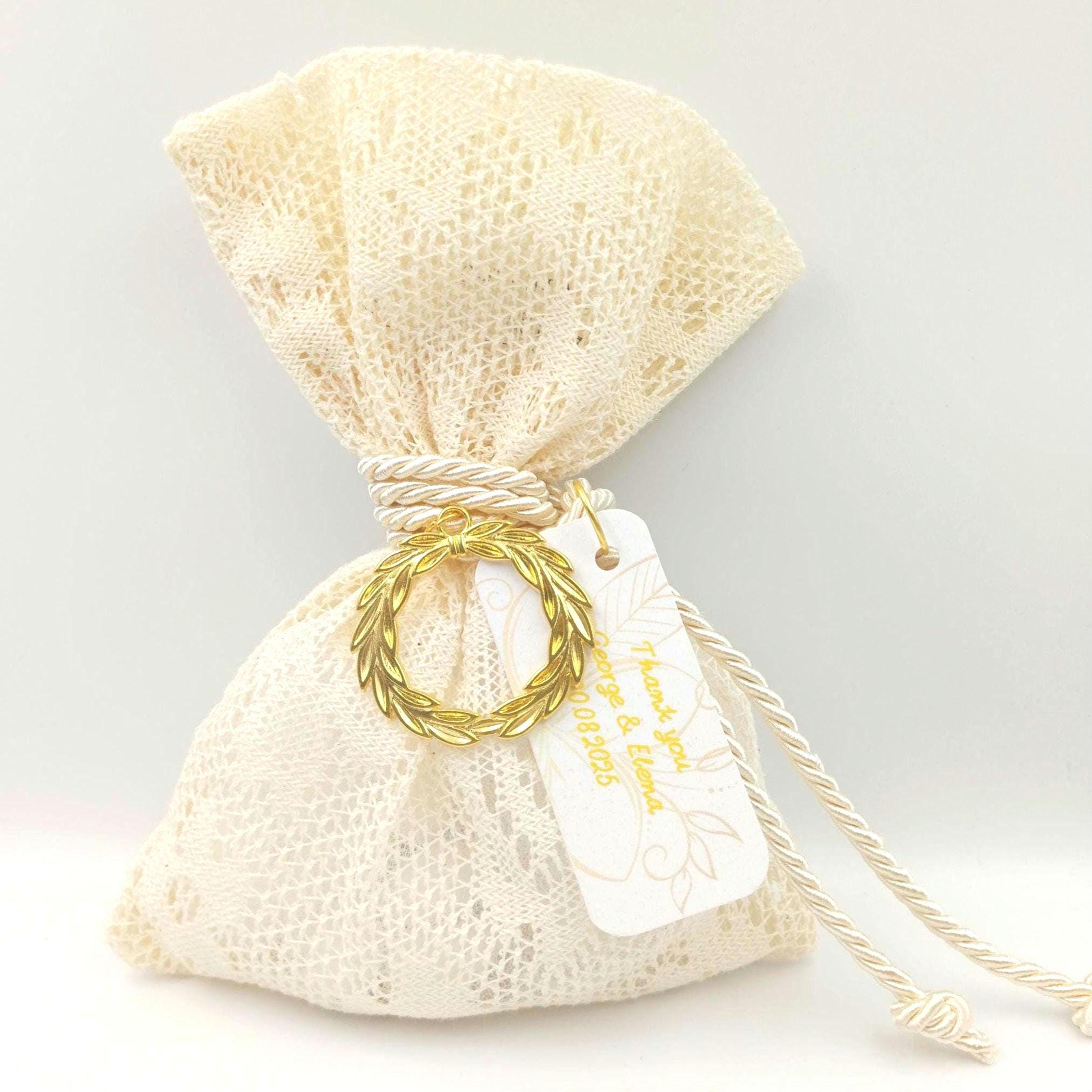 Lace favor Bags Personalized Romantic Wedding Favors,Greek bombonieres Koufeta, Bridal shower favors , Vintage favor baptism 10 pcs