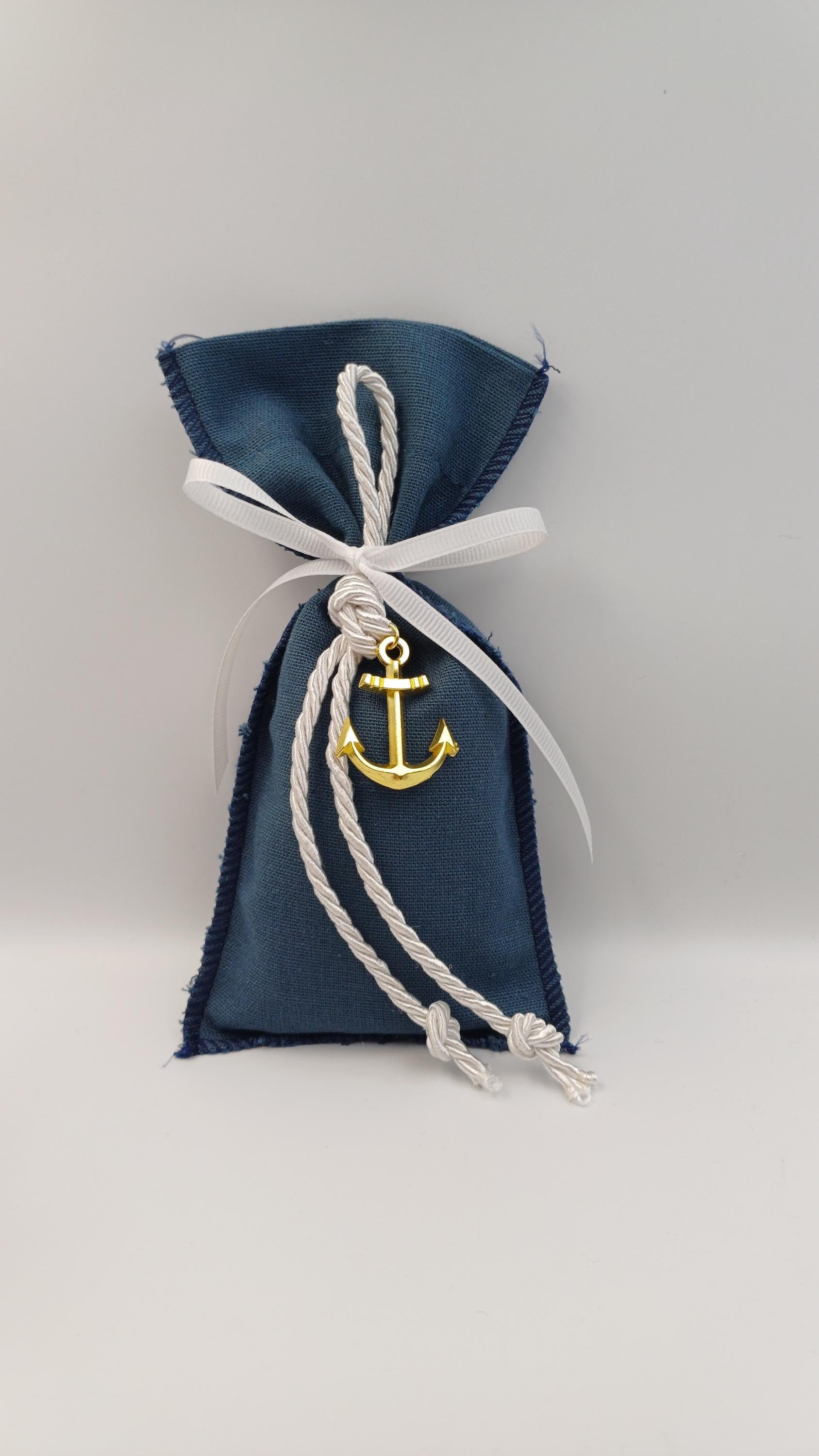 Greek baptism boubounieres Nautical baby shower favors, First communion blue favors, with anchor, Almond candy bags sea themed, 10 pcs.