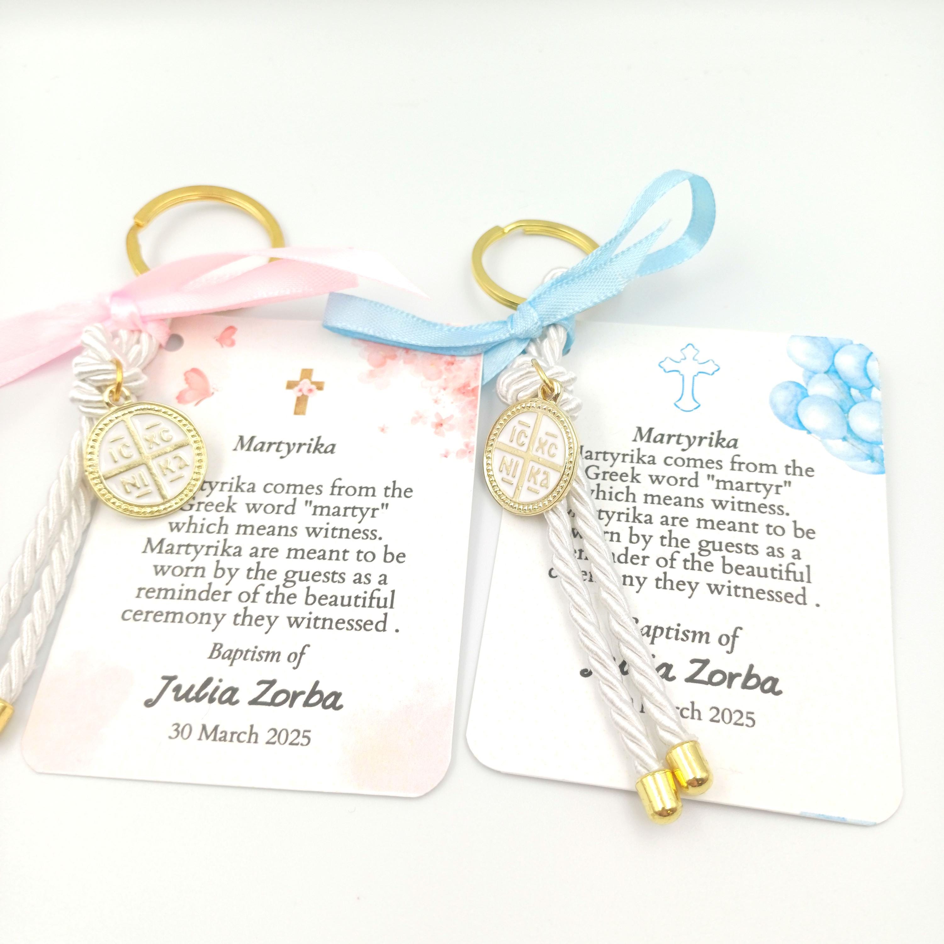Baptism cross key chain favors souvenir for guests Greek christenings Orthodox martyrika key chain First communion party favours 10 pcs.