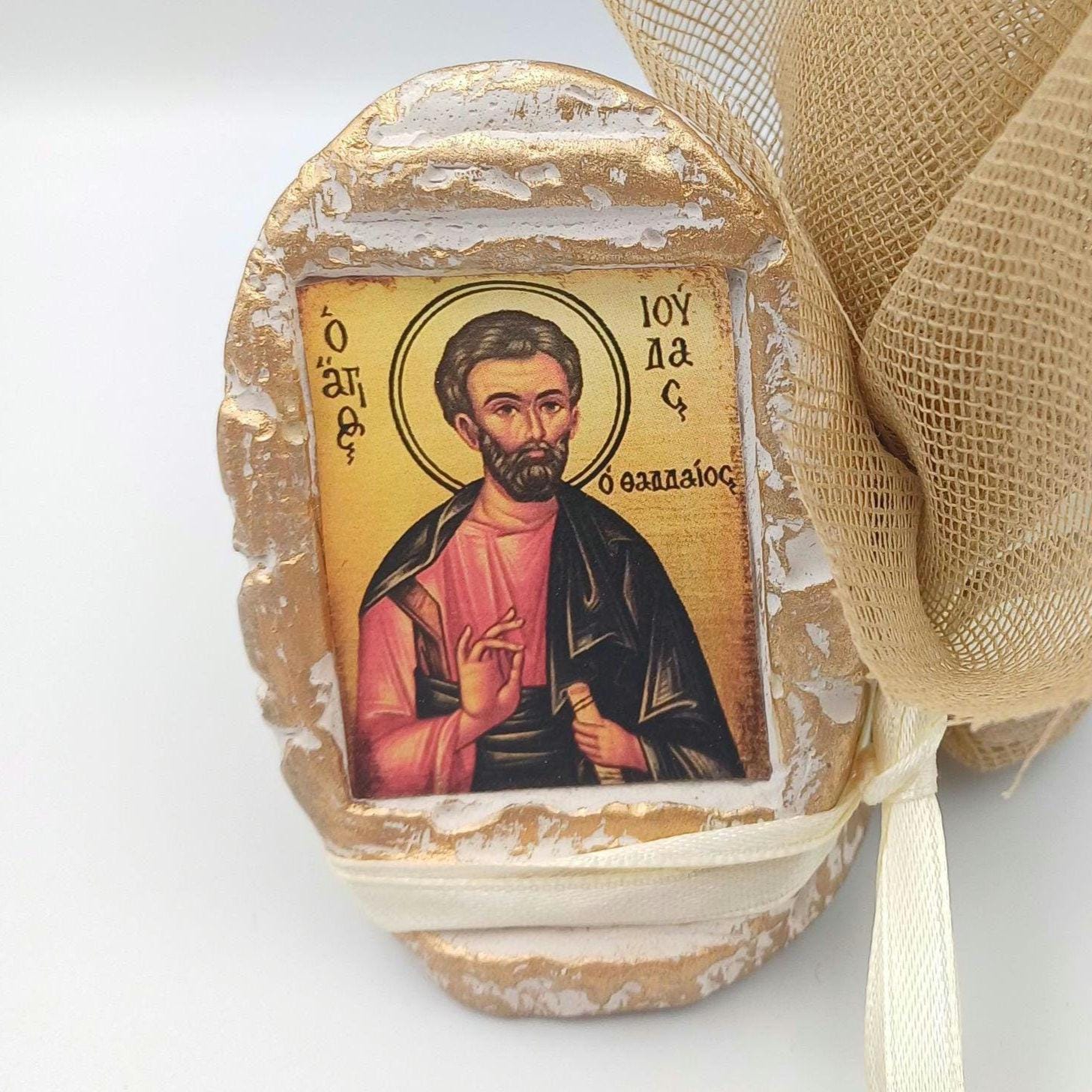 40 pcs, Greek Orthodox  baptism wedding boboniera, Tulle Mpomponiera, Christening ceramic icon favor  Panagia Boubouniera, Koufeta