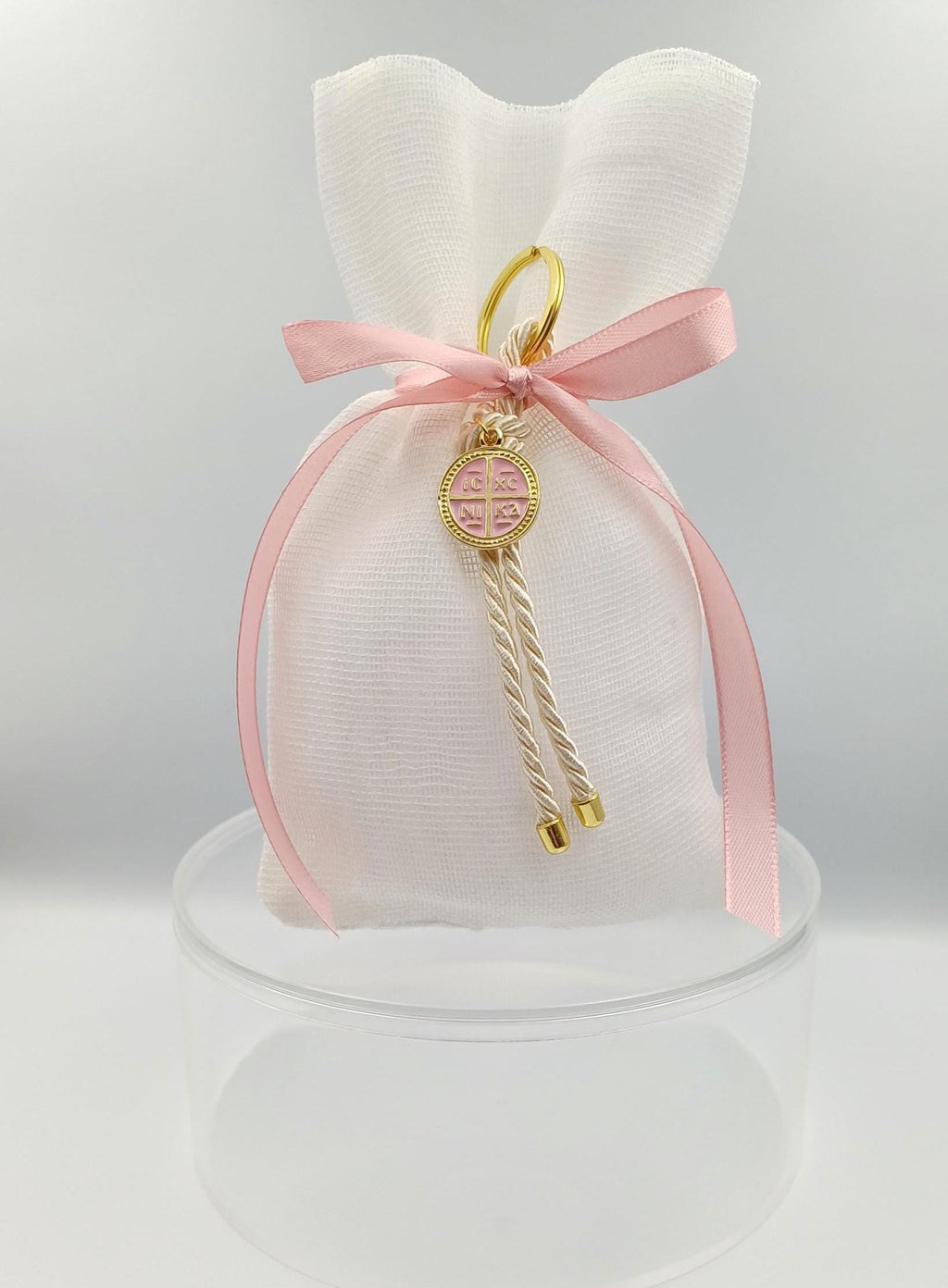 10 pcs, Greek baptism boubounieres, Constantinato Martyrika, Girl baptism, Koufeta ,Orthodox pink Mpomponieres,Koufeta Almond candy pouches.