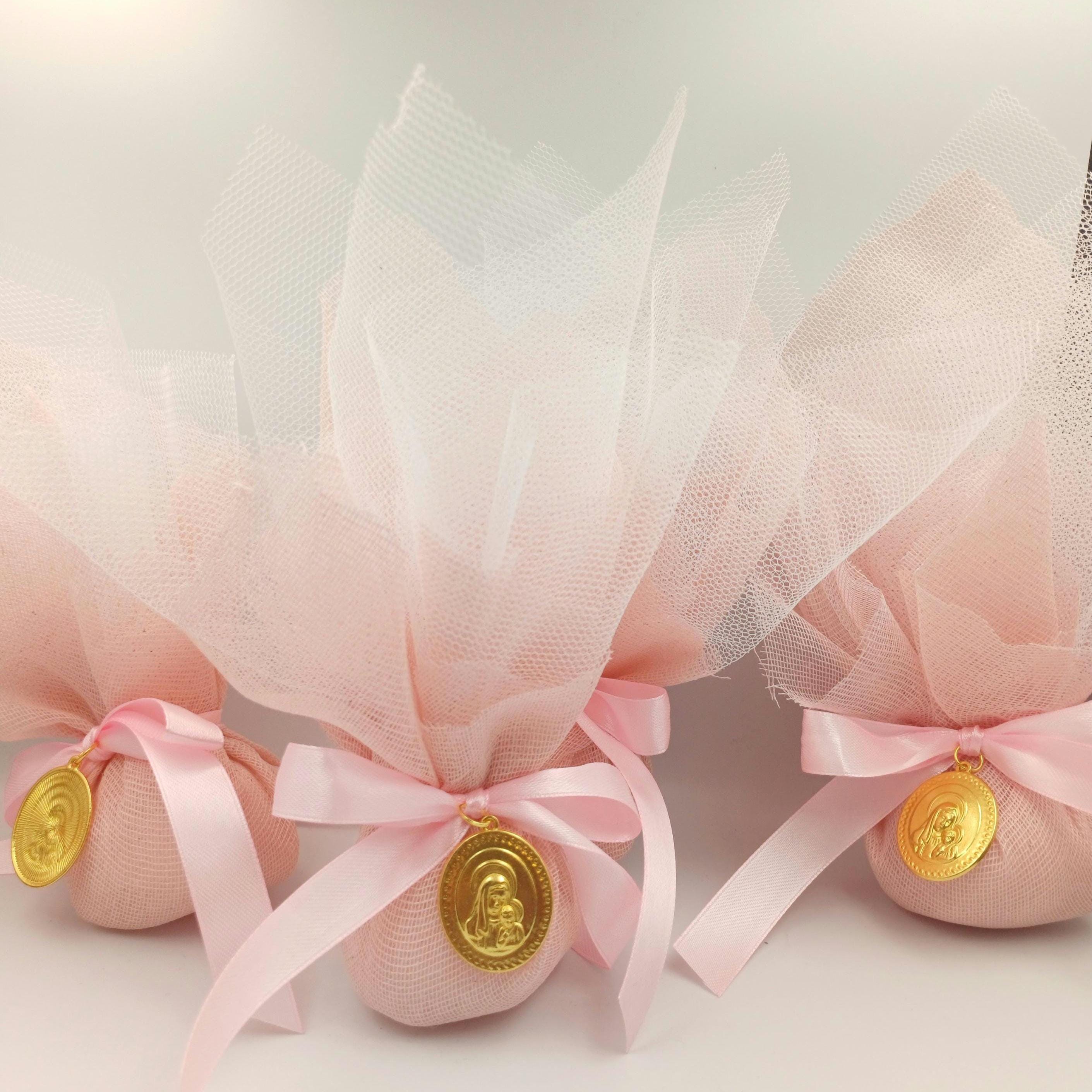 Ιcon Favors Greek baptism boboniera Koufeta Christening Panagia and Christos icon, Mary and Jesus pink tulle Orthodox favor for girl,10 pcs.