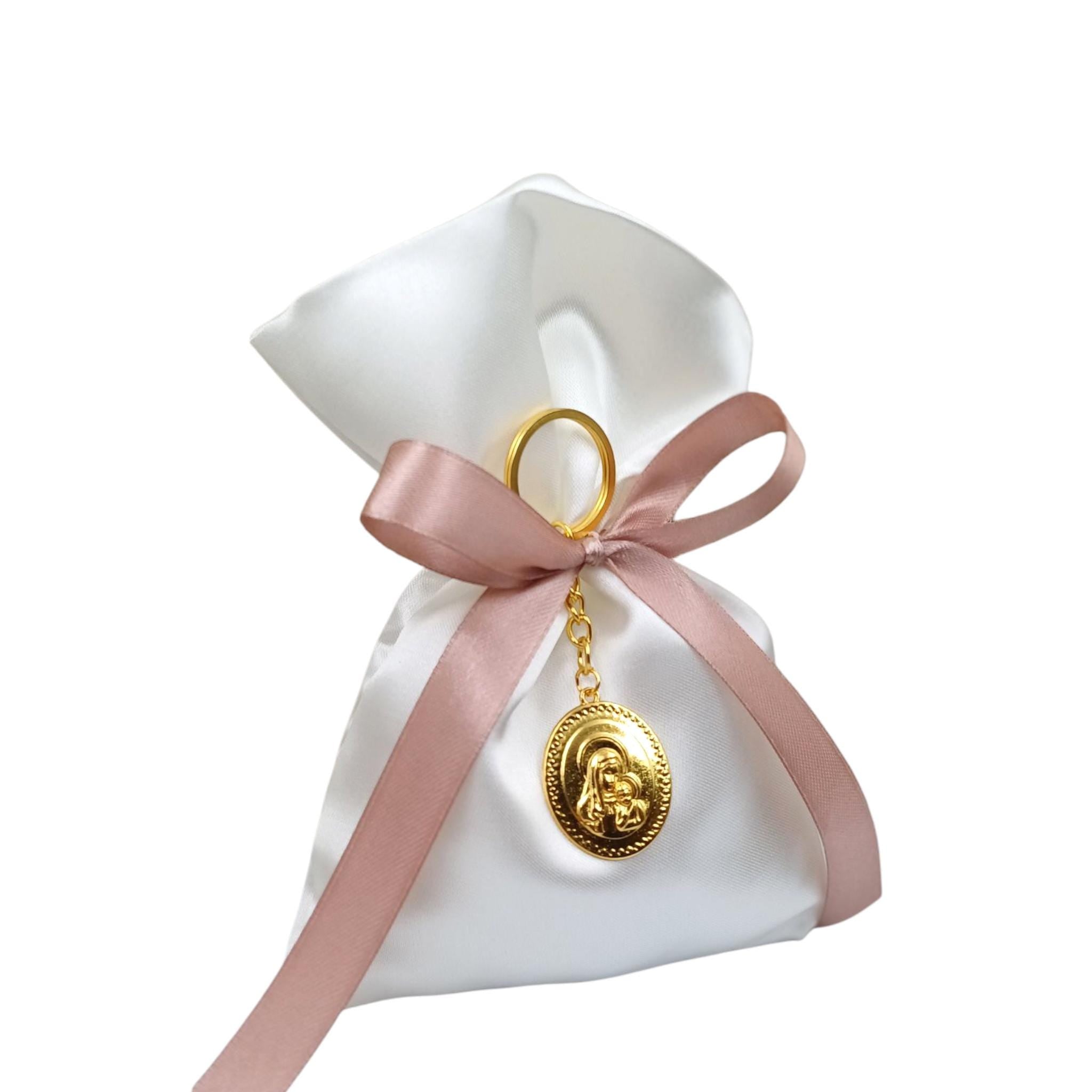 10 pcs, Greek baptism  bombonieres, Christening favor Panagia icon, Orthodox Keychain favors, Girl baptism,Koufeta, Almond candy satin bags.