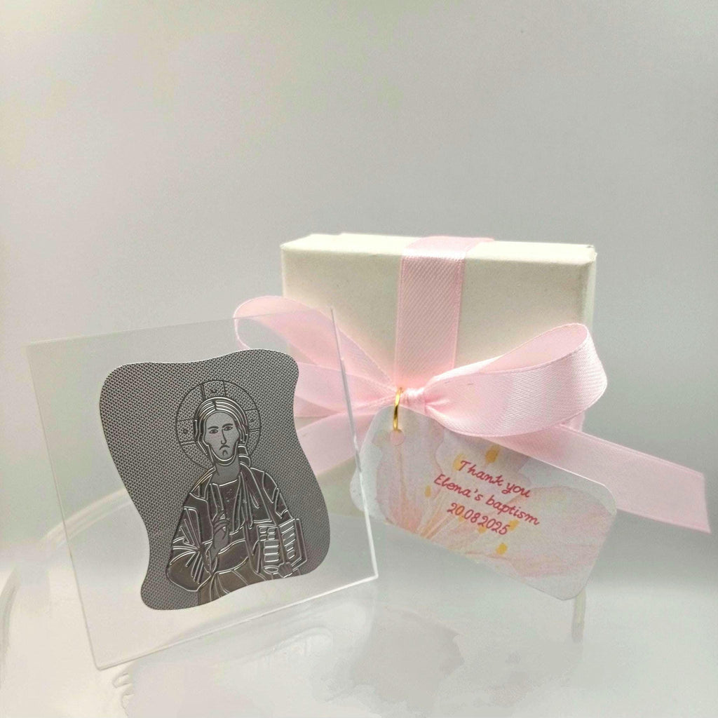 Greek icon favors Orthodox baptism  boboniera souvenir for guests koufeta box,Panagia and Christos icon favors Available as a pair. 10pcs