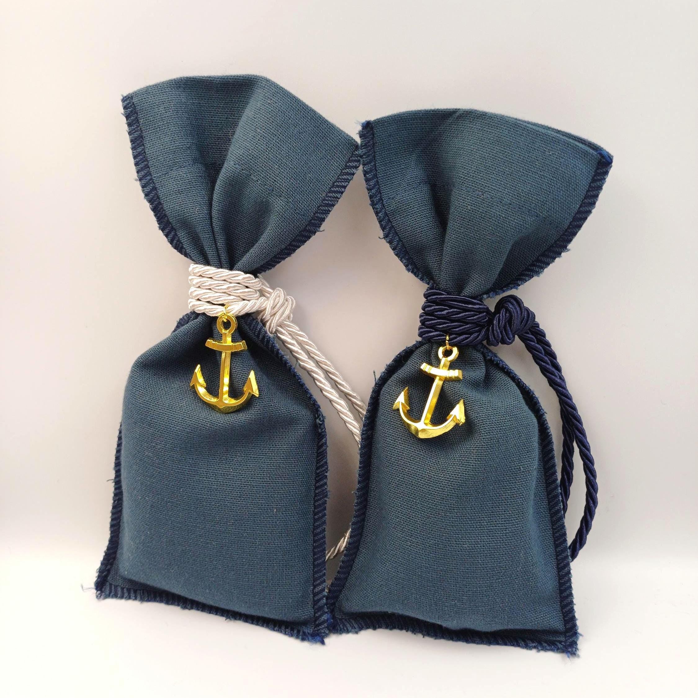 Nautical baby shower favors, First communion blue favors, Greek baptism boubounieres with anchor, Almond candy bags sea themed, 10 pcs