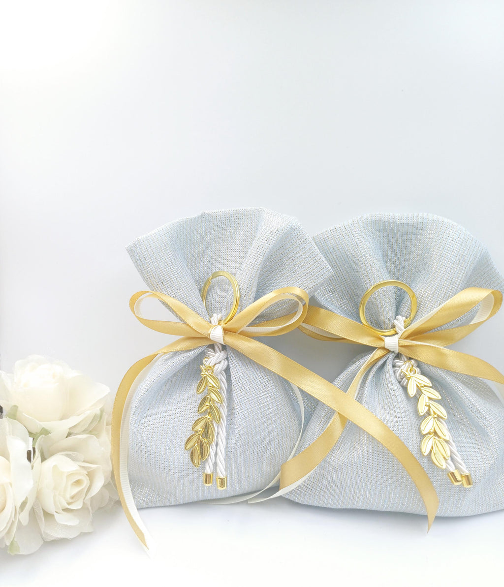 Elegant Wedding Favor Bag, Greek Baptism Favor with Olive branch key chain Koufeta  Orthodox baptism ,bridal shower 10 pcs.