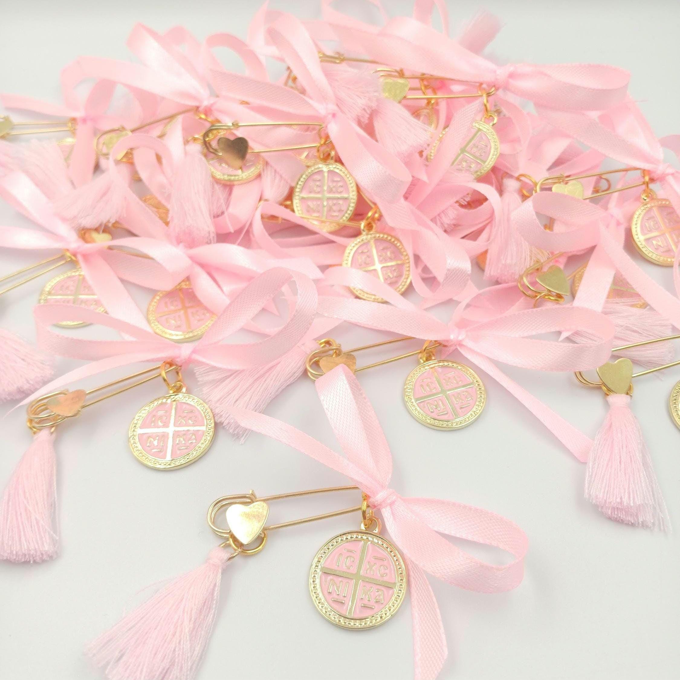Greek Baptism Pins for girl,  Martyrika Witness Pins, Pink cross Baptism Favors, Greek Orthodox Baptism , First Communion Favors, 10 pcs.