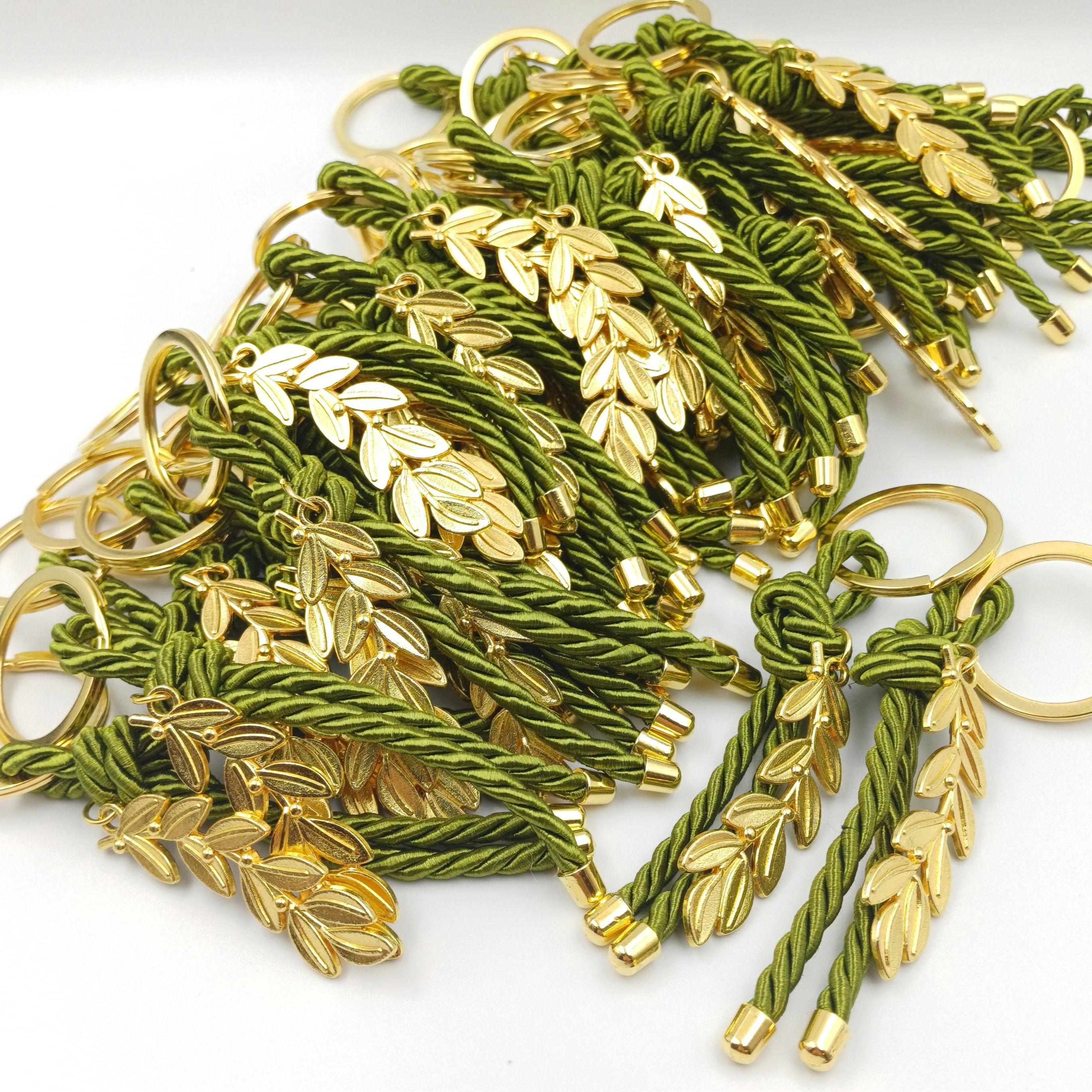 Wedding party favors gift for guests with custom tags olive green wedding keychain, Greek martyrika 10pcs