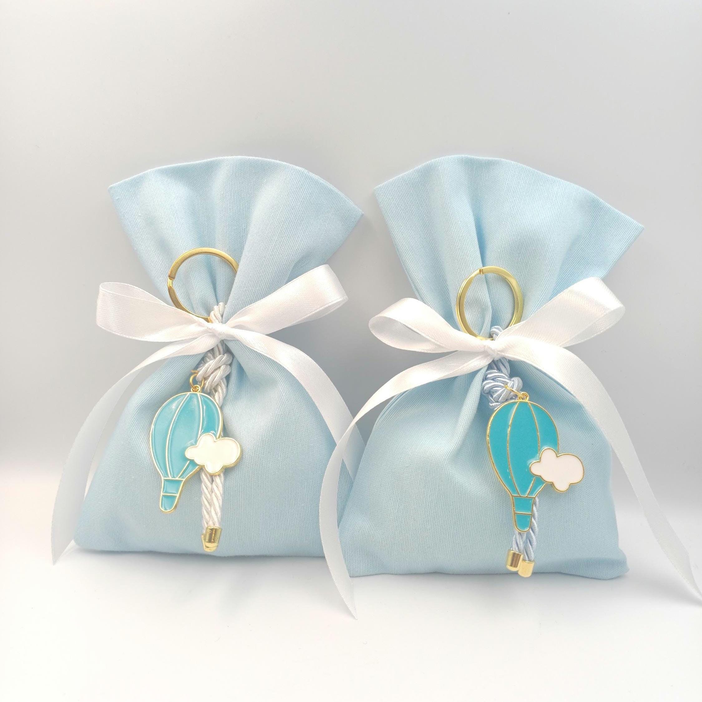 Boy baptism favor Greek baptism boubounieres baby blue Almond candy bags baby shower favor first communion party gift hot air balloon 10 pcs