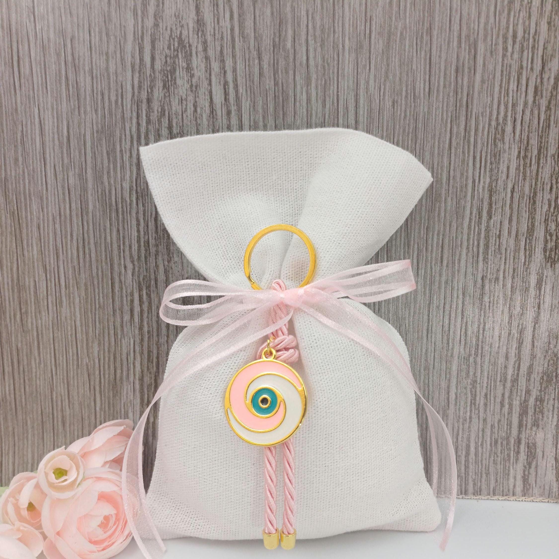 10 pcs, Greek baptism bombonieres, Orthodox Baptism- Evil Eye Martyrika Keychain-Girl Baptism Favor -Mibautizo -Witness gifts-koufeta almond