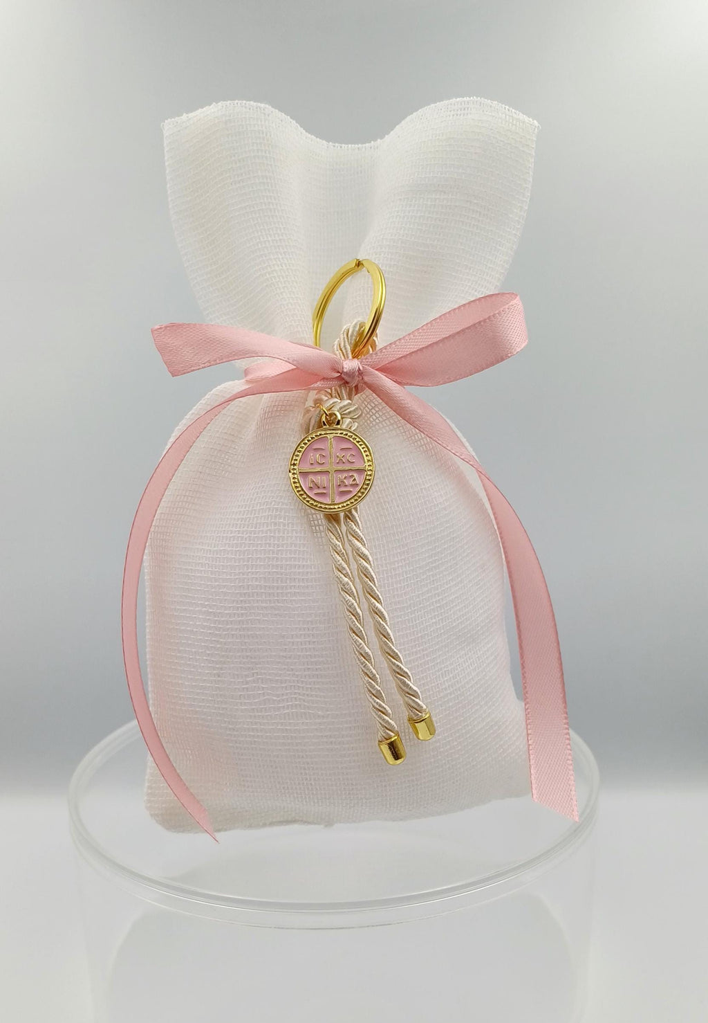 10 pcs, Greek baptism boubounieres, Constantinato Martyrika, Girl baptism, Koufeta ,Orthodox pink Mpomponieres,Koufeta Almond candy pouches.