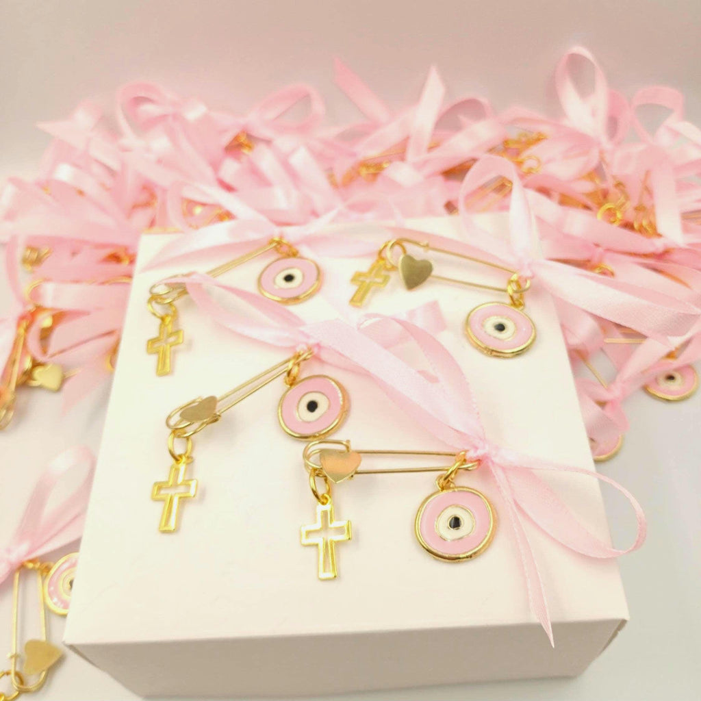 10 pcs, Martyrika safe pins, Girl baptism, Witness favors pins, Greek Orthodox baptism , Cross pin favors, Martirika evil eye with cross
