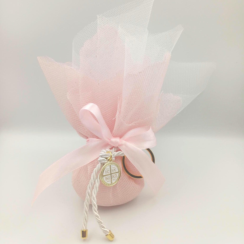 10 pcs,Baptism cross keychain Favors, Greek baptism boboniera Koufeta Christening pink tulle Orthodox favor for girl,baby shower gifts.