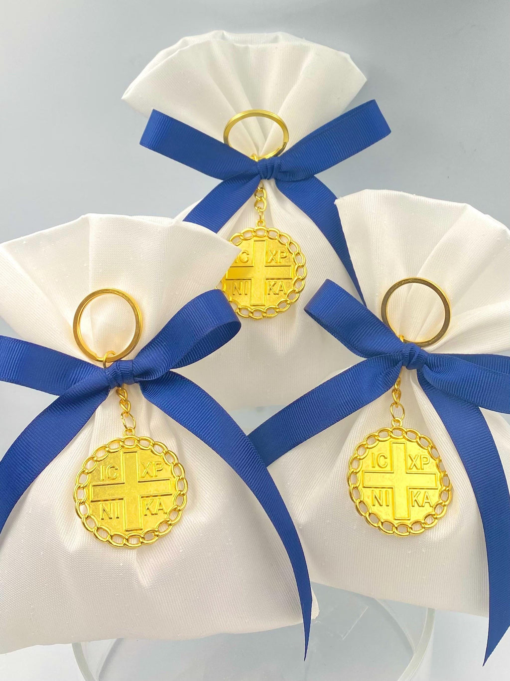 10 pcs, Greek baptism bombonieres, Orthodox Favors - ICXCNIKA Keychain- Christening Gifts for guests -Boy baptism bag koufeta  jordan almond
