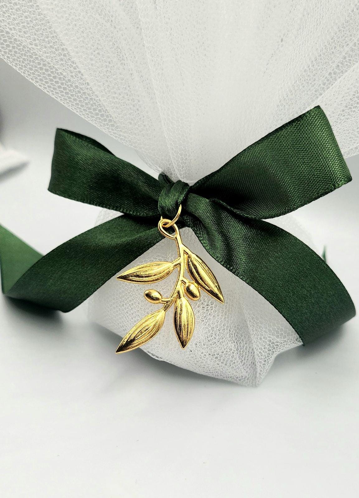 10 pcs, Greek wedding boubouniera, Tulle Wedding Favor, Olive branch favor, Orthodox wedding,  Mpomponiera, Bomboniere, Koufeta.
