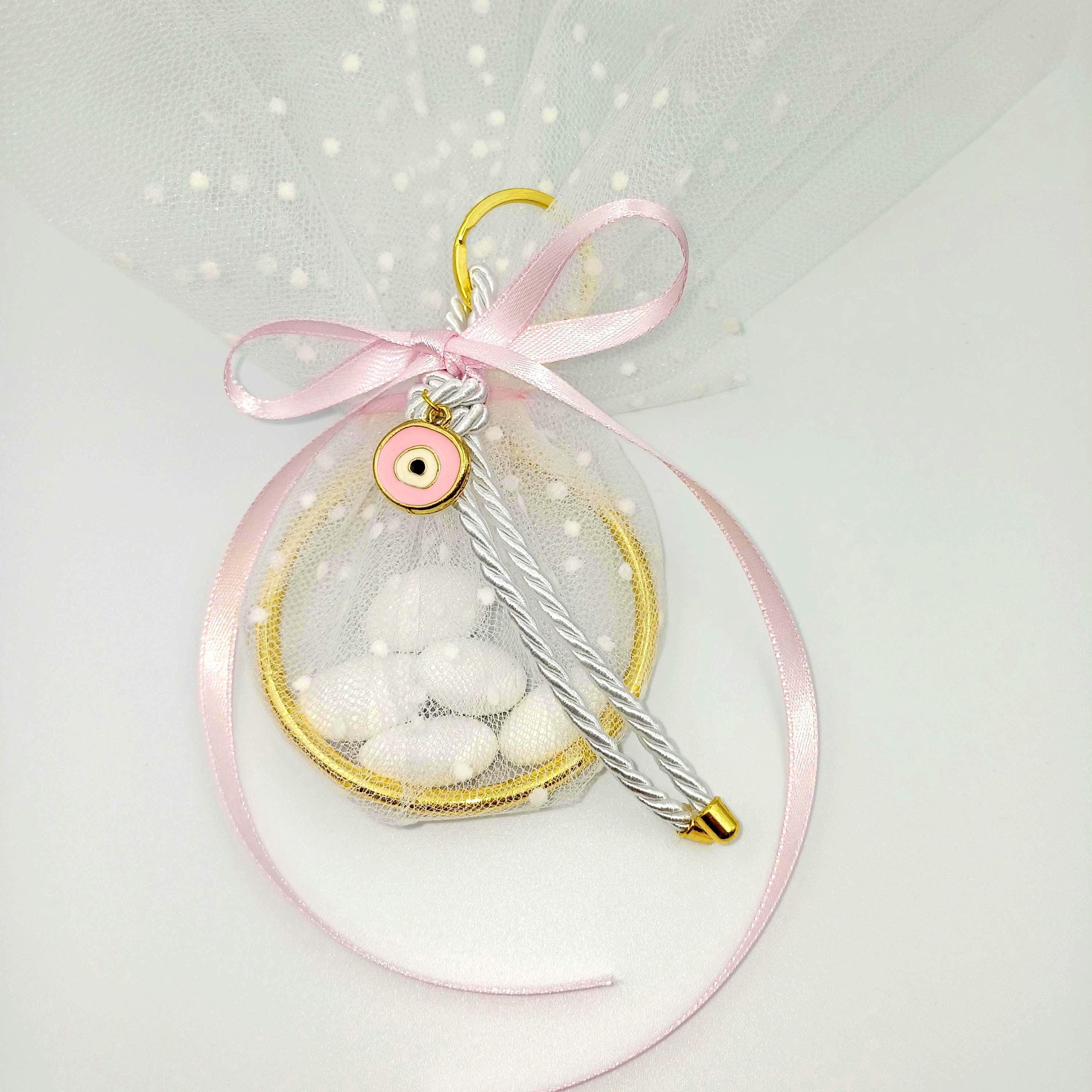 10 pcs, Greek baptism Mpomponiera, Evil eye keychain, Orthodox baptism girl favor, almond candy. Koufeta, Martyrika,jordan almond,mi bautizo