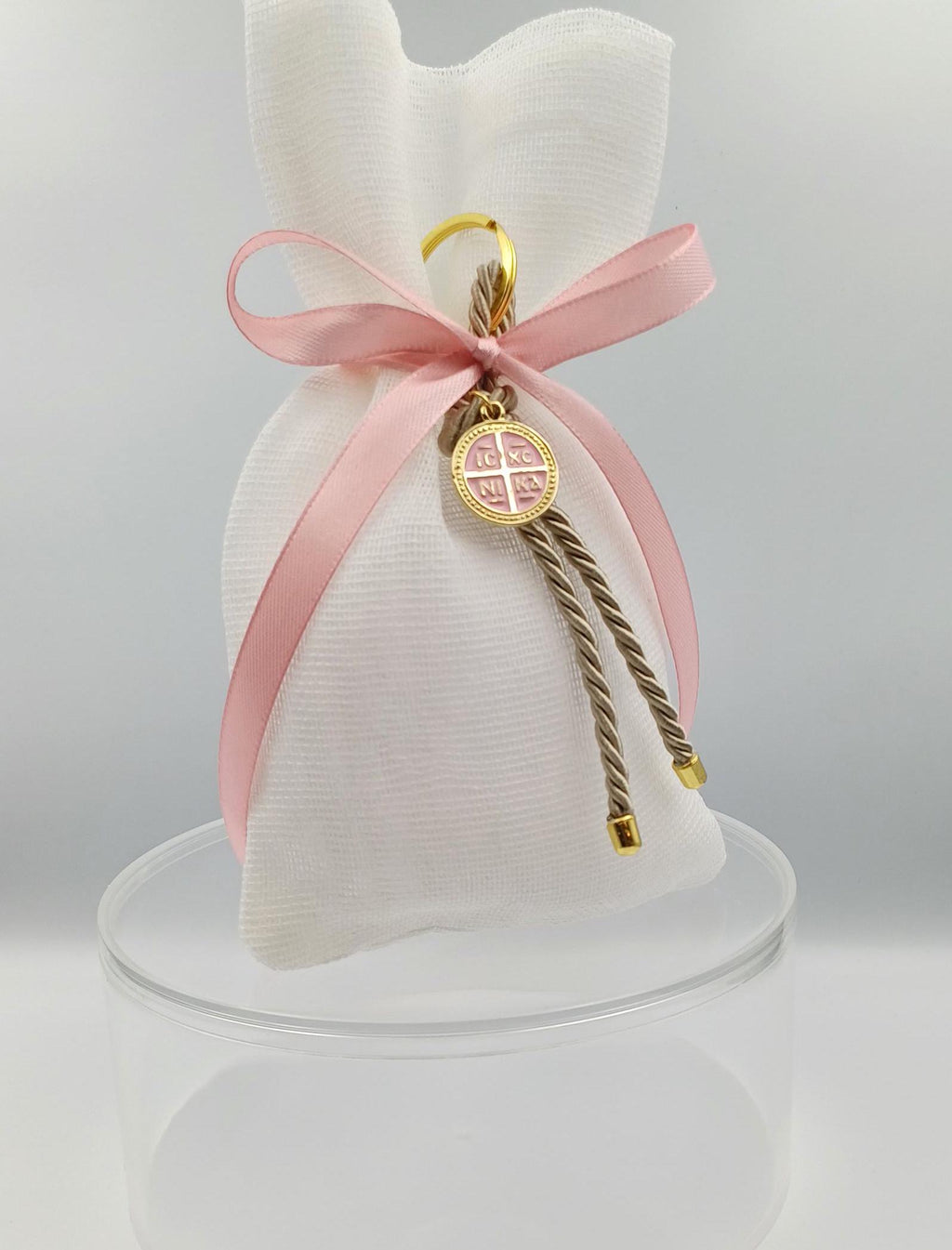 10 pcs, Greek baptism boubounieres, Constantinato Martyrika, Girl baptism, Koufeta ,Orthodox pink Mpomponieres,Koufeta Almond candy pouches.