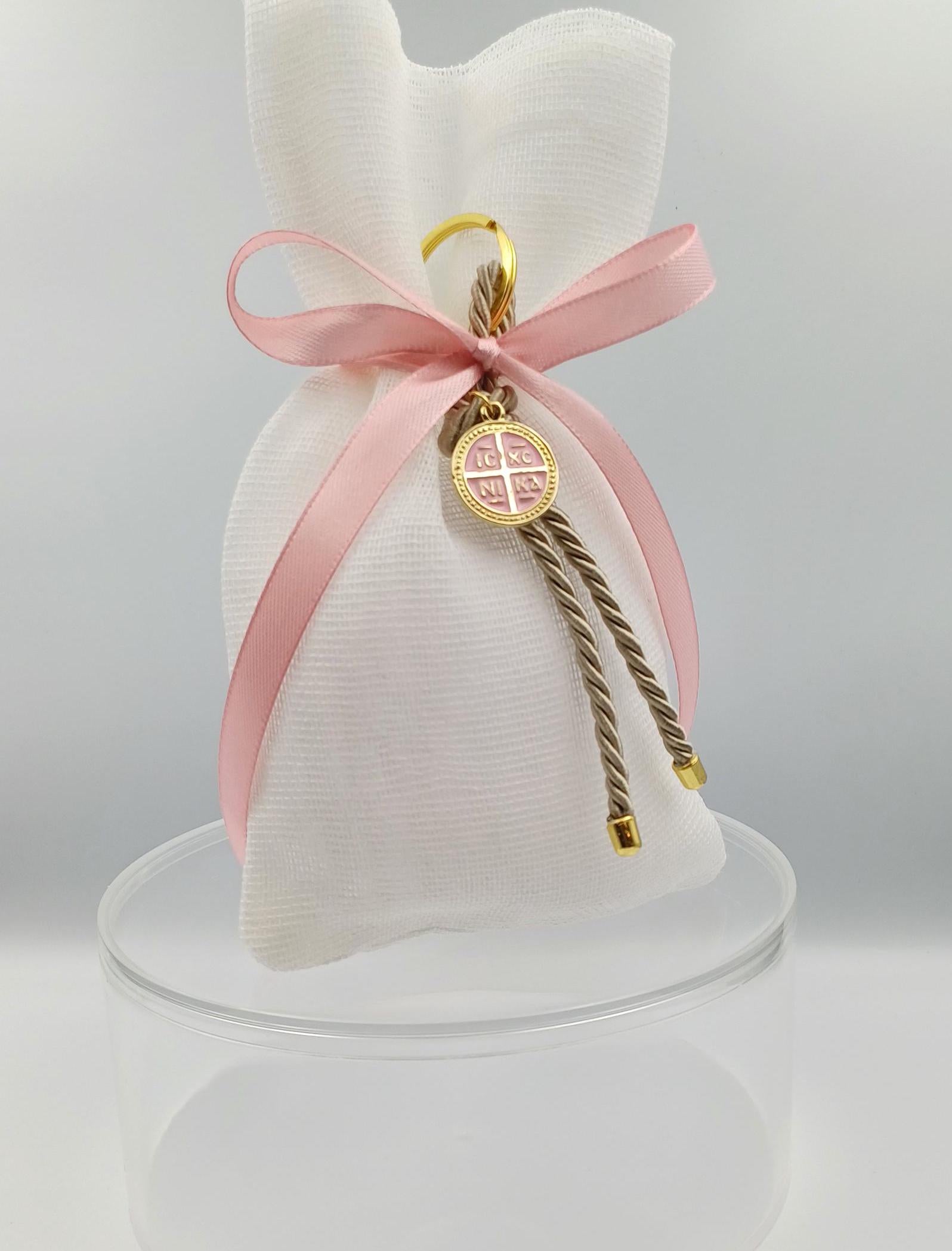 10 pcs, Greek baptism boubounieres, Constantinato Martyrika, Girl baptism, Koufeta ,Orthodox pink Mpomponieres,Koufeta Almond candy pouches.