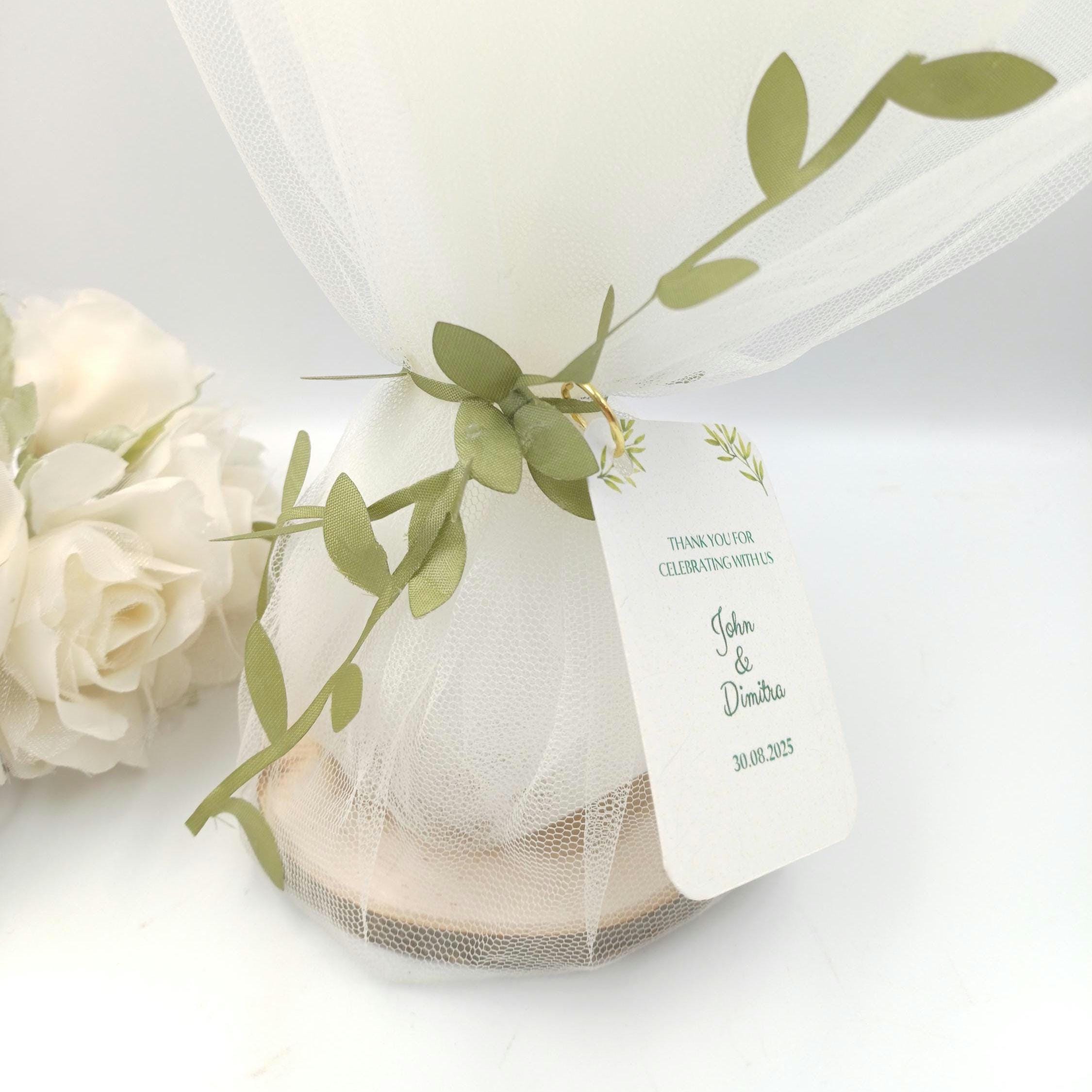 10 pcs, Wedding Favors for Guests in Bulk,engagement party olive branch ribbon favours  Greek tulle Orthodox Boboniera tulle and wood.