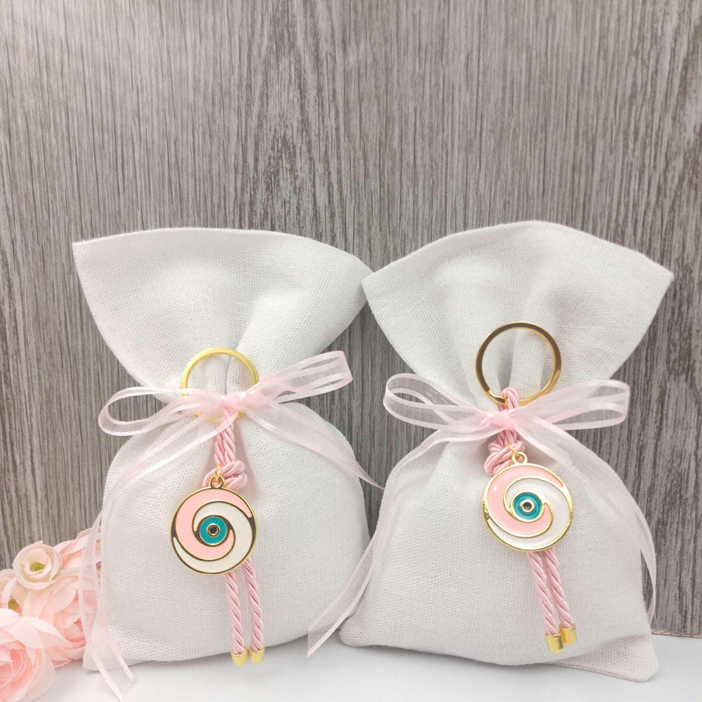 10 pcs, Greek baptism bombonieres, Orthodox Baptism- Evil Eye Martyrika Keychain-Girl Baptism Favor -Mibautizo -Witness gifts-koufeta almond