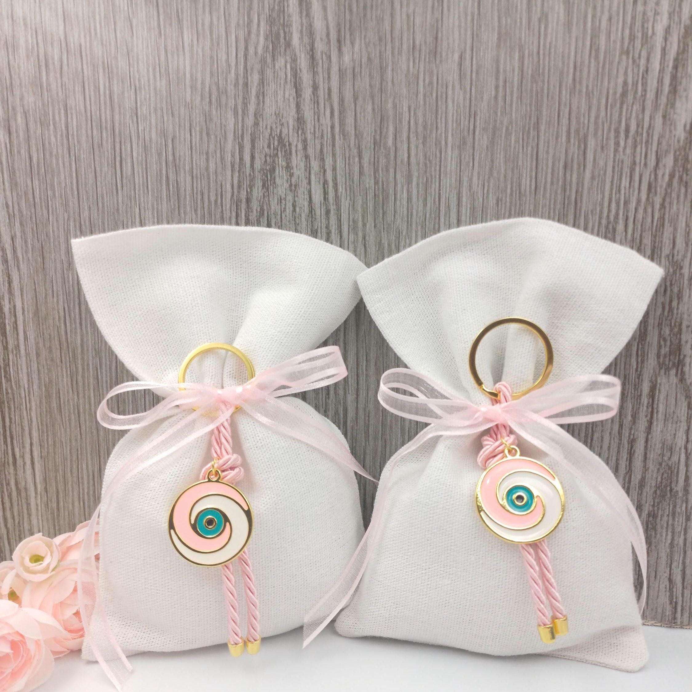 10 pcs, Greek baptism bombonieres, Orthodox Baptism- Evil Eye Martyrika Keychain-Girl Baptism Favor -Mibautizo -Witness gifts-koufeta almond