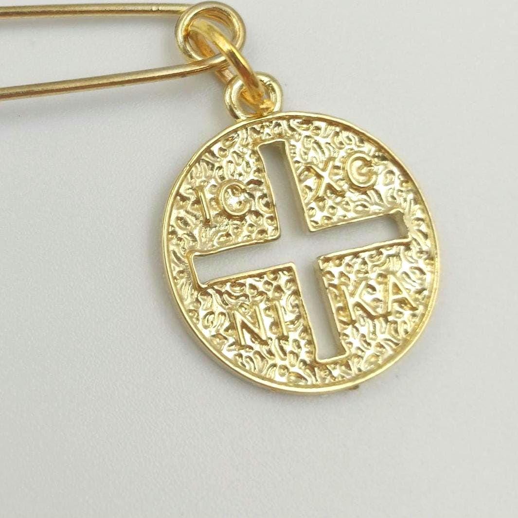 10 pcs, Martyrika Safe pins Baptism,Greek Orthodox byzantine cross ICXCNIKA  Christening Martirika cross favors,Witness pins,First communion