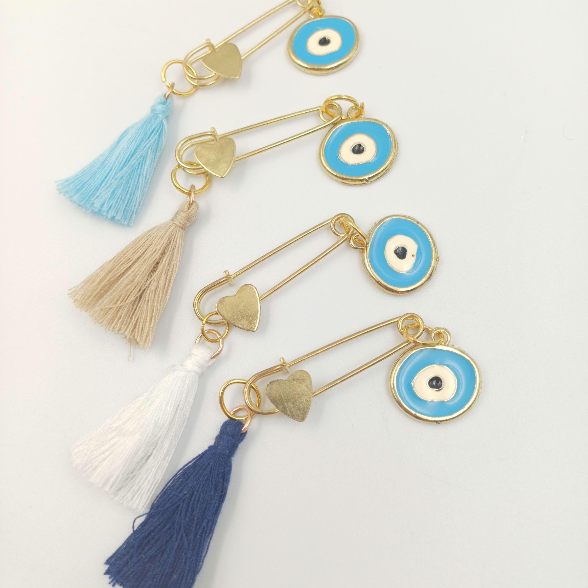 10 pcs, Greek Baptism  evil eye Martyrika safe pins, Boy baptism, Witness favors pins, Baby shower , First Communion favors, Greek mati.