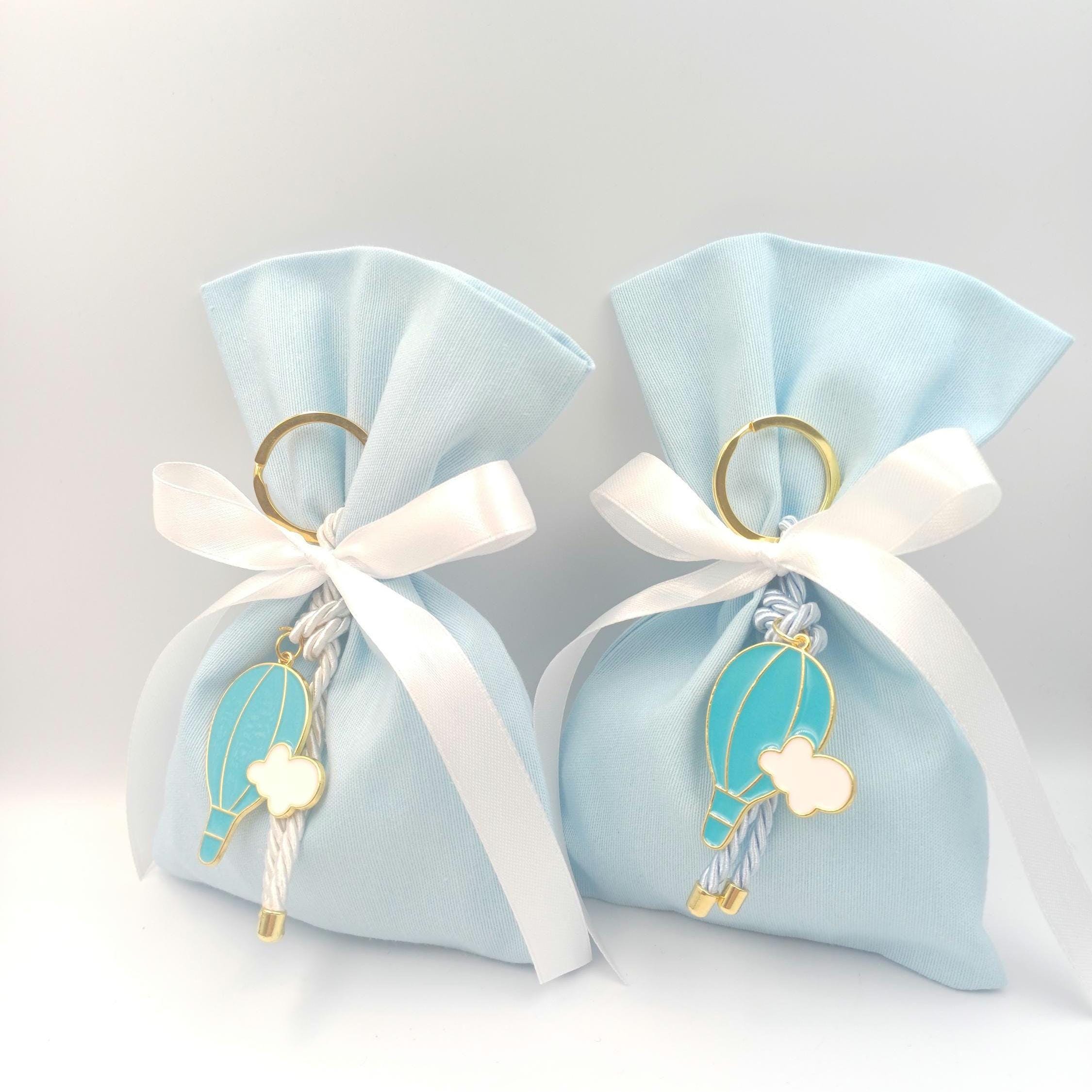 Boy baptism favor Greek baptism boubounieres baby blue Almond candy bags baby shower favor first communion party gift hot air balloon 10 pcs