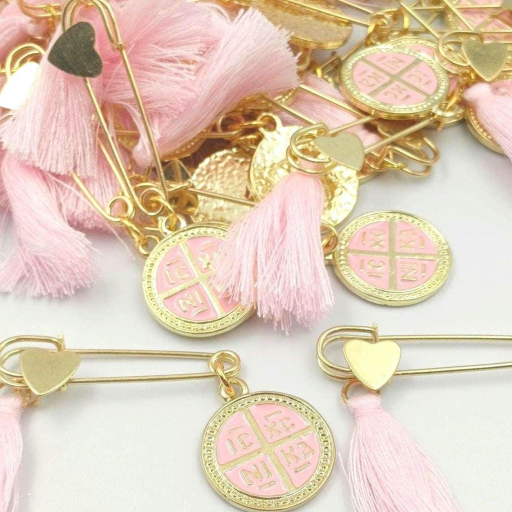 10 pcs, Martyrika Safe pins Baptism girl, Greek Orthodox baptism byzantine cross ICXCNIKA  Christening Martirika cross favors,Witness pins