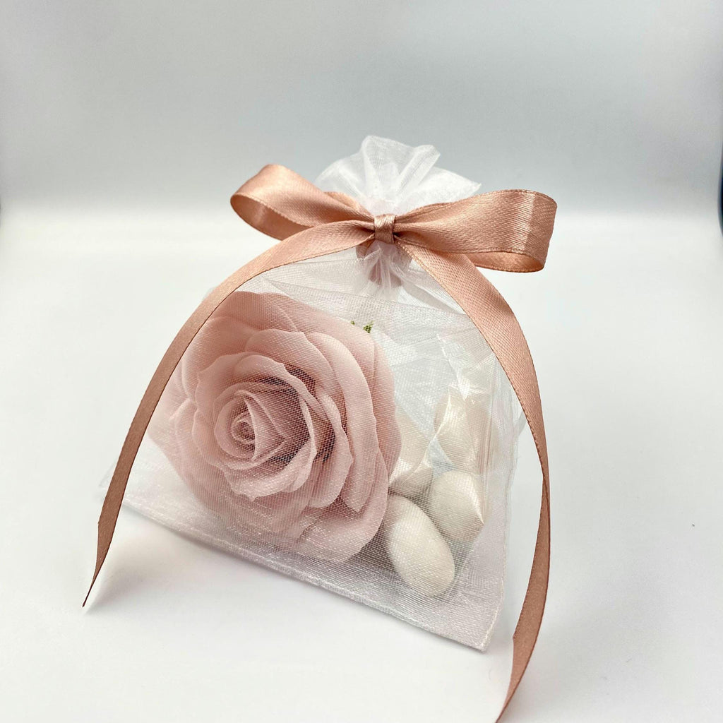 Wedding Favor with Rose Soap & Jordan Almonds Elegant Organza Bag bomboniera, Bridal Shower, Baptism, Baby Shower Gift for Guests,10 pcs.