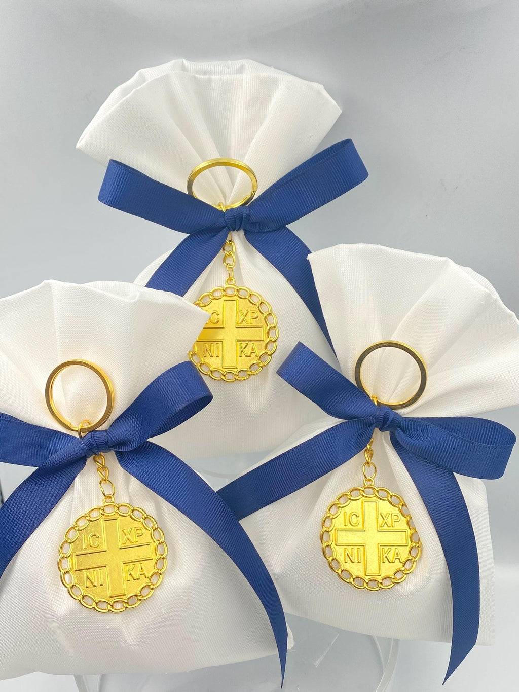 10 pcs, Greek baptism bombonieres, Orthodox Favors - ICXCNIKA Keychain- Christening Gifts for guests -Boy baptism bag koufeta  jordan almond